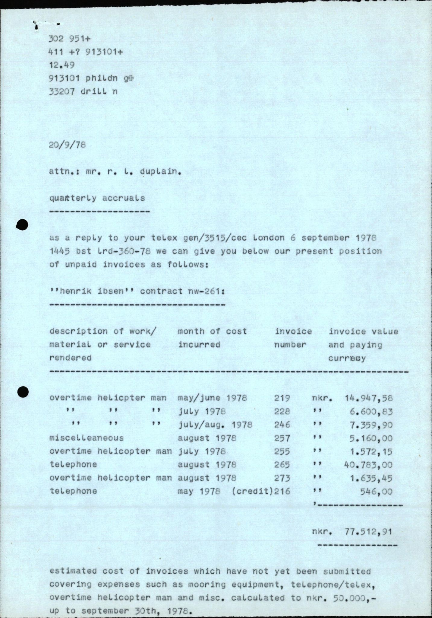 Pa 1503 - Stavanger Drilling AS, AV/SAST-A-101906/2/E/Eb/Eba/L0010: Sak og korrespondanse, 1977-1981