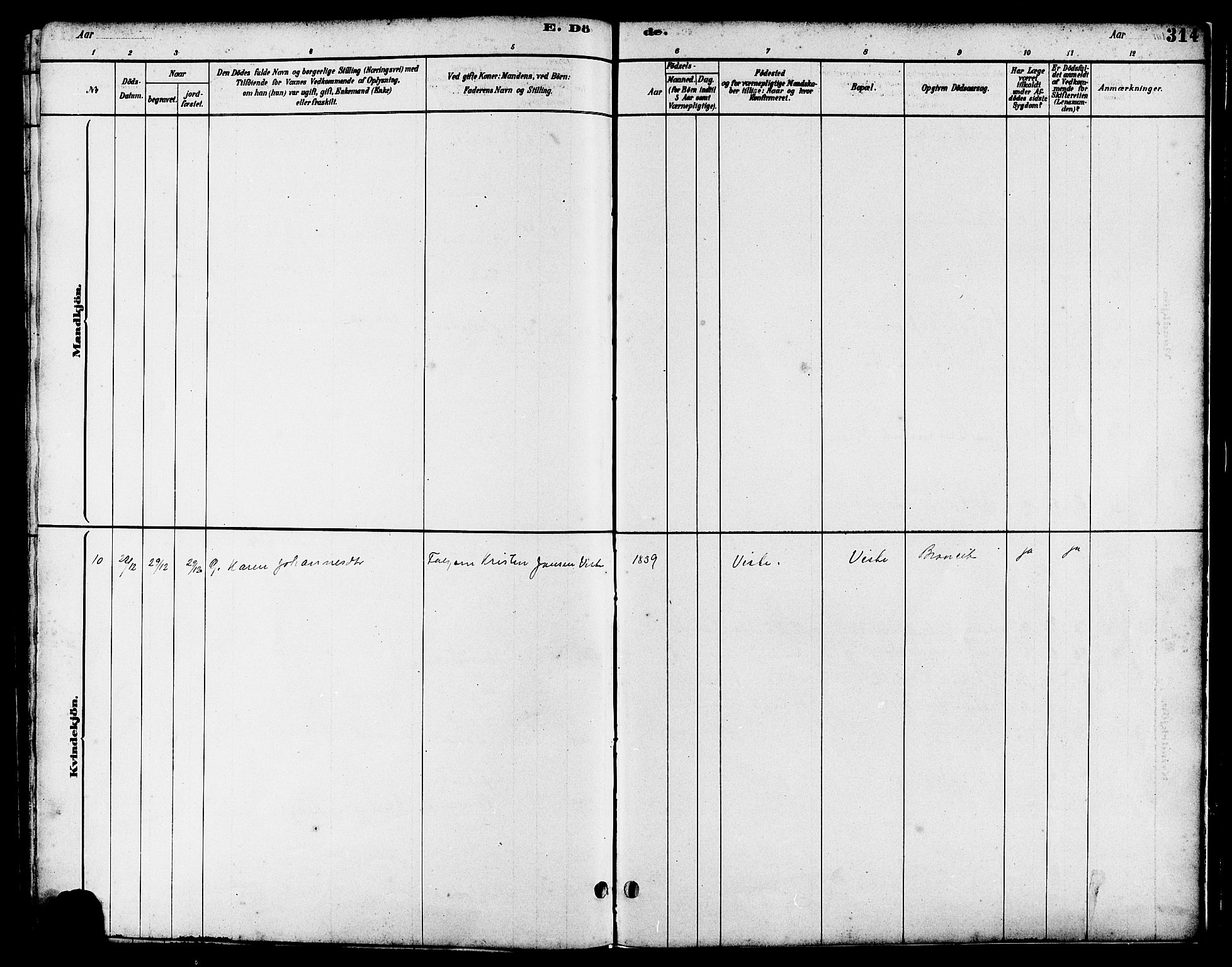 Hetland sokneprestkontor, SAST/A-101826/30/30BB/L0006: Parish register (copy) no. B 6, 1878-1921, p. 314