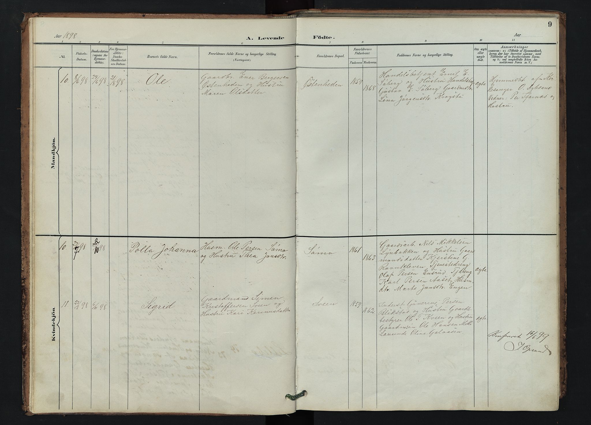 Trysil prestekontor, SAH/PREST-046/H/Ha/Hab/L0007: Parish register (copy) no. 7, 1896-1948, p. 9