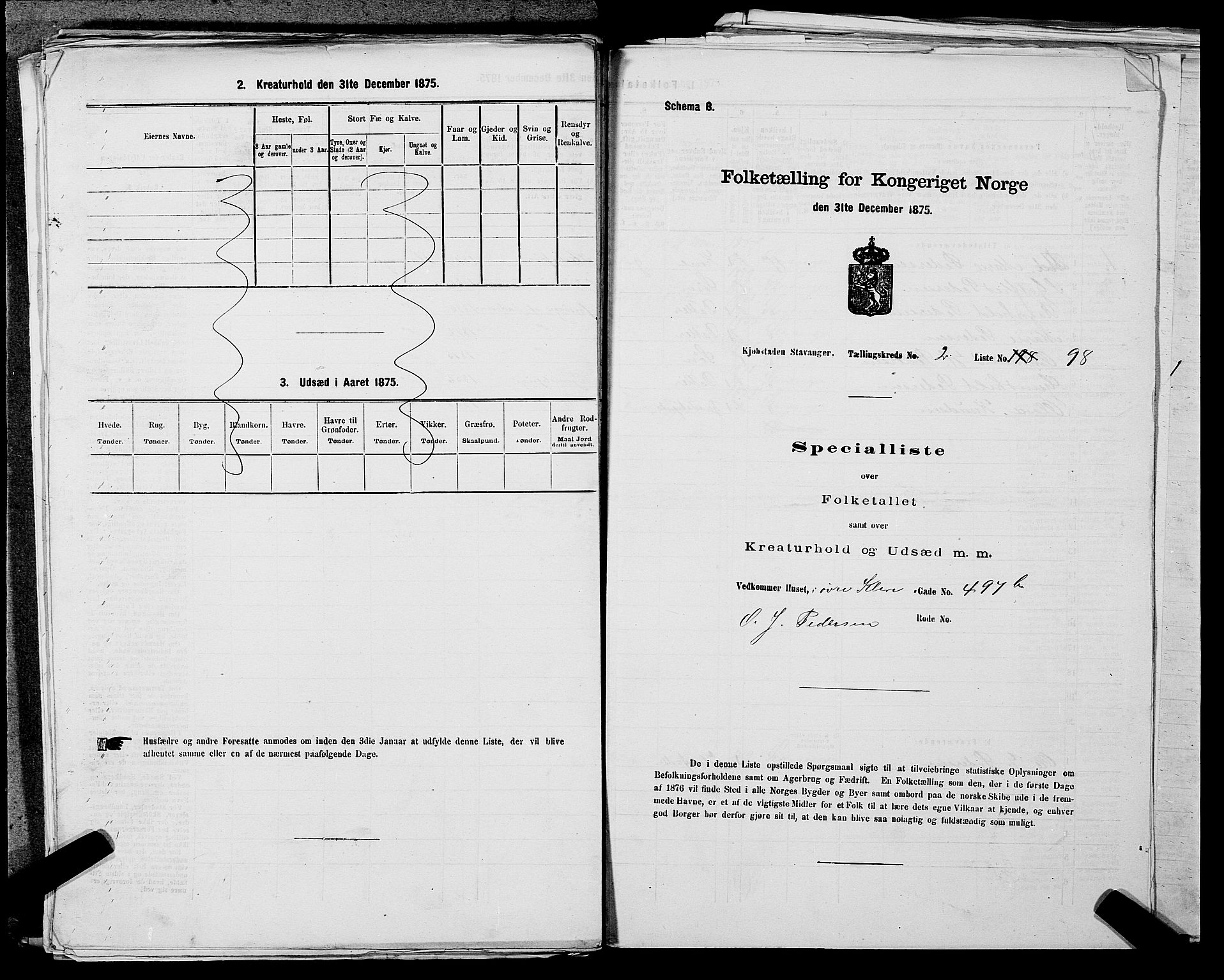 SAST, 1875 census for 1103 Stavanger, 1875, p. 416