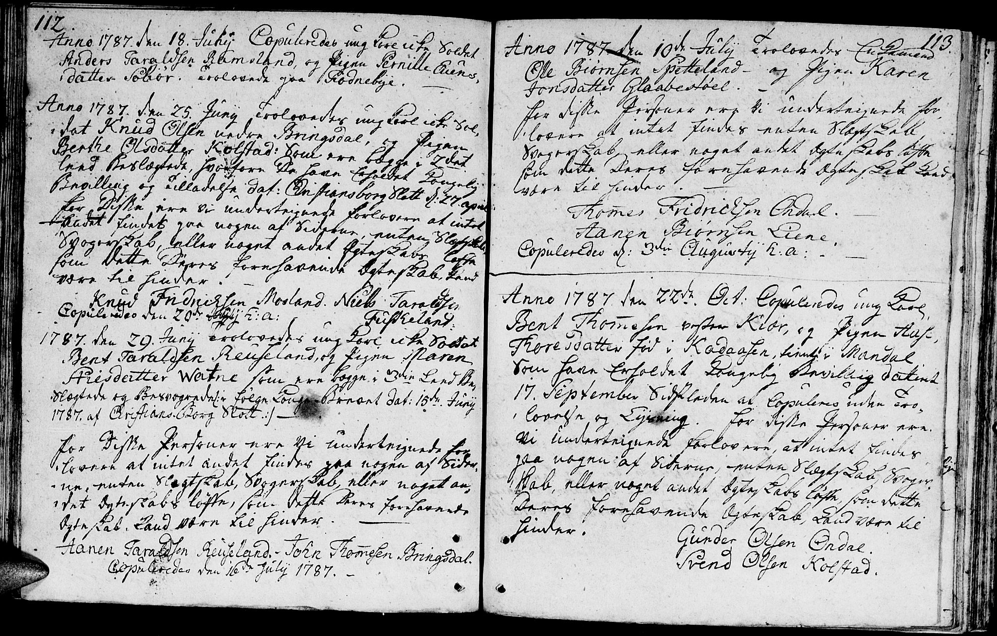 Holum sokneprestkontor, SAK/1111-0022/F/Fa/Faa/L0001: Parish register (official) no. A 1, 1750-1802, p. 112-113