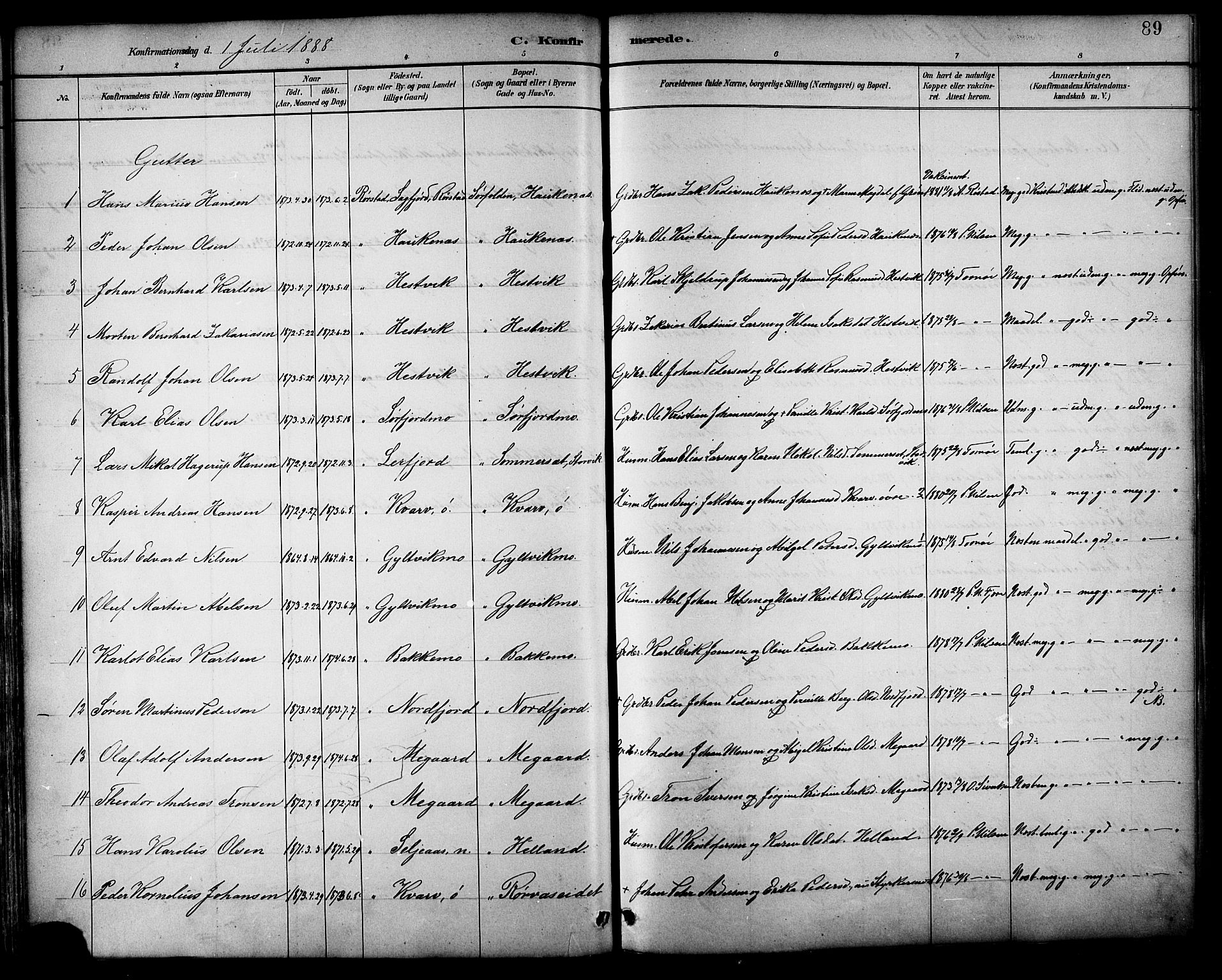 Ministerialprotokoller, klokkerbøker og fødselsregistre - Nordland, AV/SAT-A-1459/854/L0777: Parish register (official) no. 854A01 /1, 1883-1891, p. 89