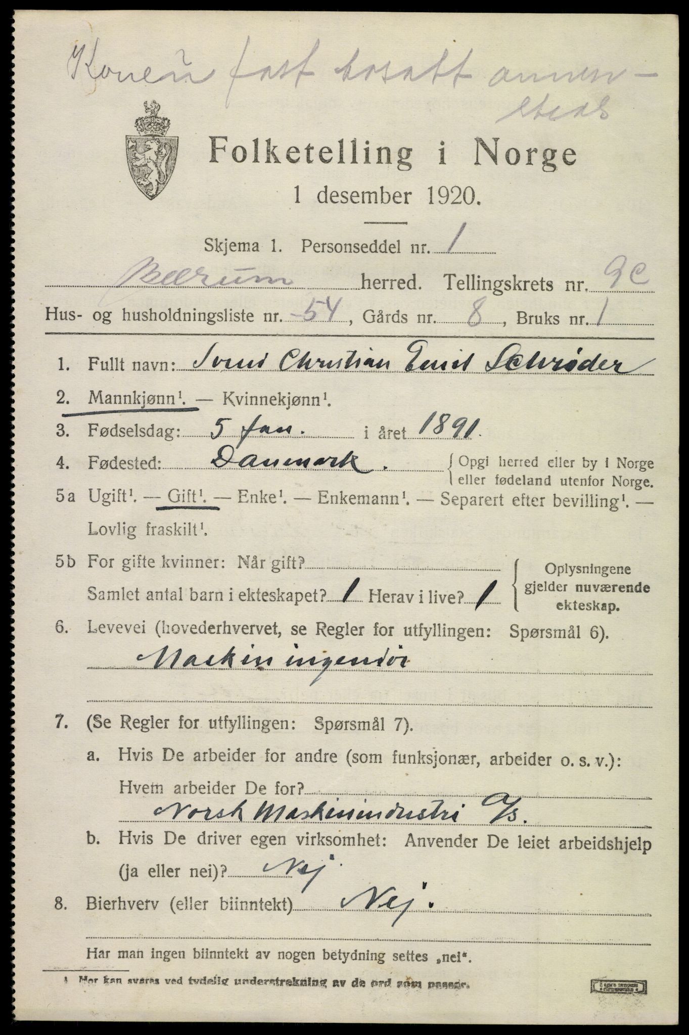 SAO, 1920 census for Bærum, 1920, p. 22832