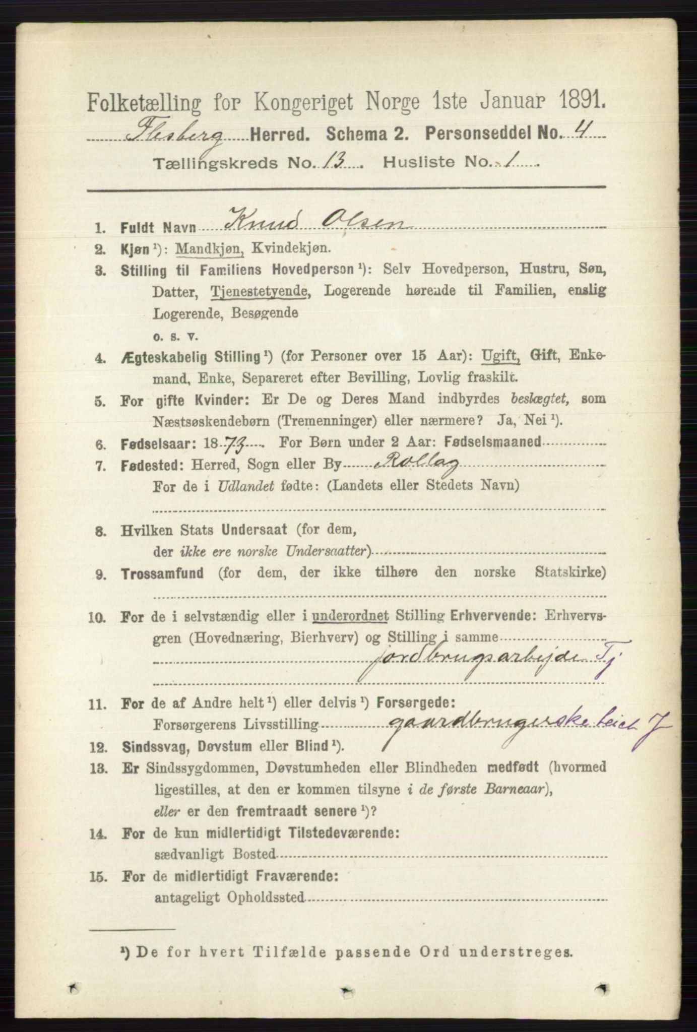 RA, 1891 census for 0631 Flesberg, 1891, p. 2227