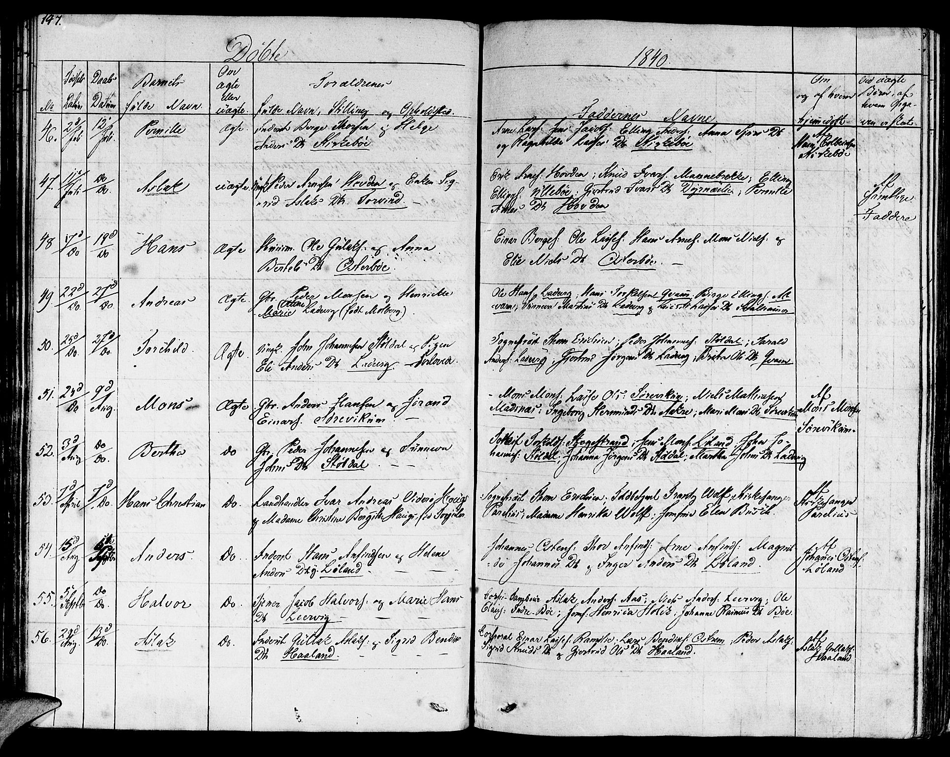 Lavik sokneprestembete, AV/SAB-A-80901: Parish register (official) no. A 2I, 1821-1842, p. 147