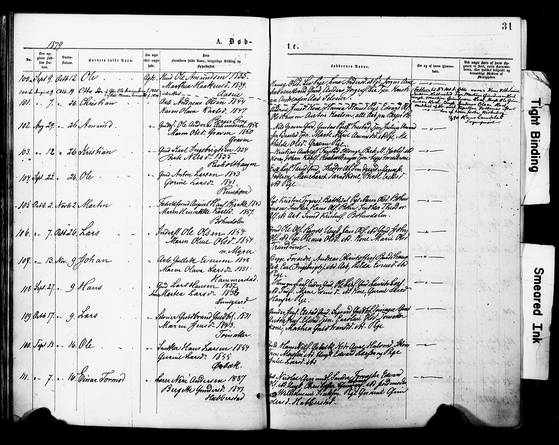 Eidsvoll prestekontor Kirkebøker, AV/SAO-A-10888/F/Fa/L0001: Parish register (official) no. I 1, 1877-1881, p. 31