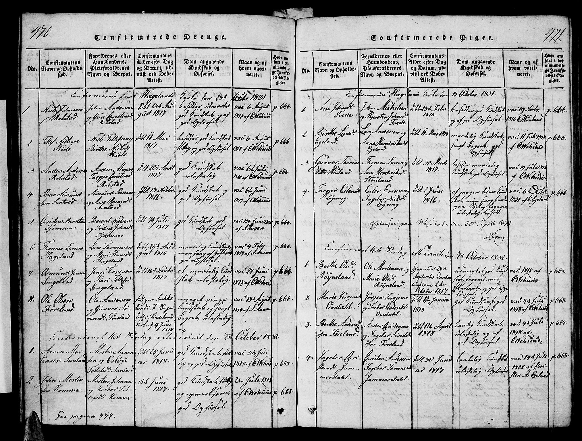 Vennesla sokneprestkontor, SAK/1111-0045/Fb/Fba/L0001: Parish register (copy) no. B 1, 1820-1834, p. 470-471