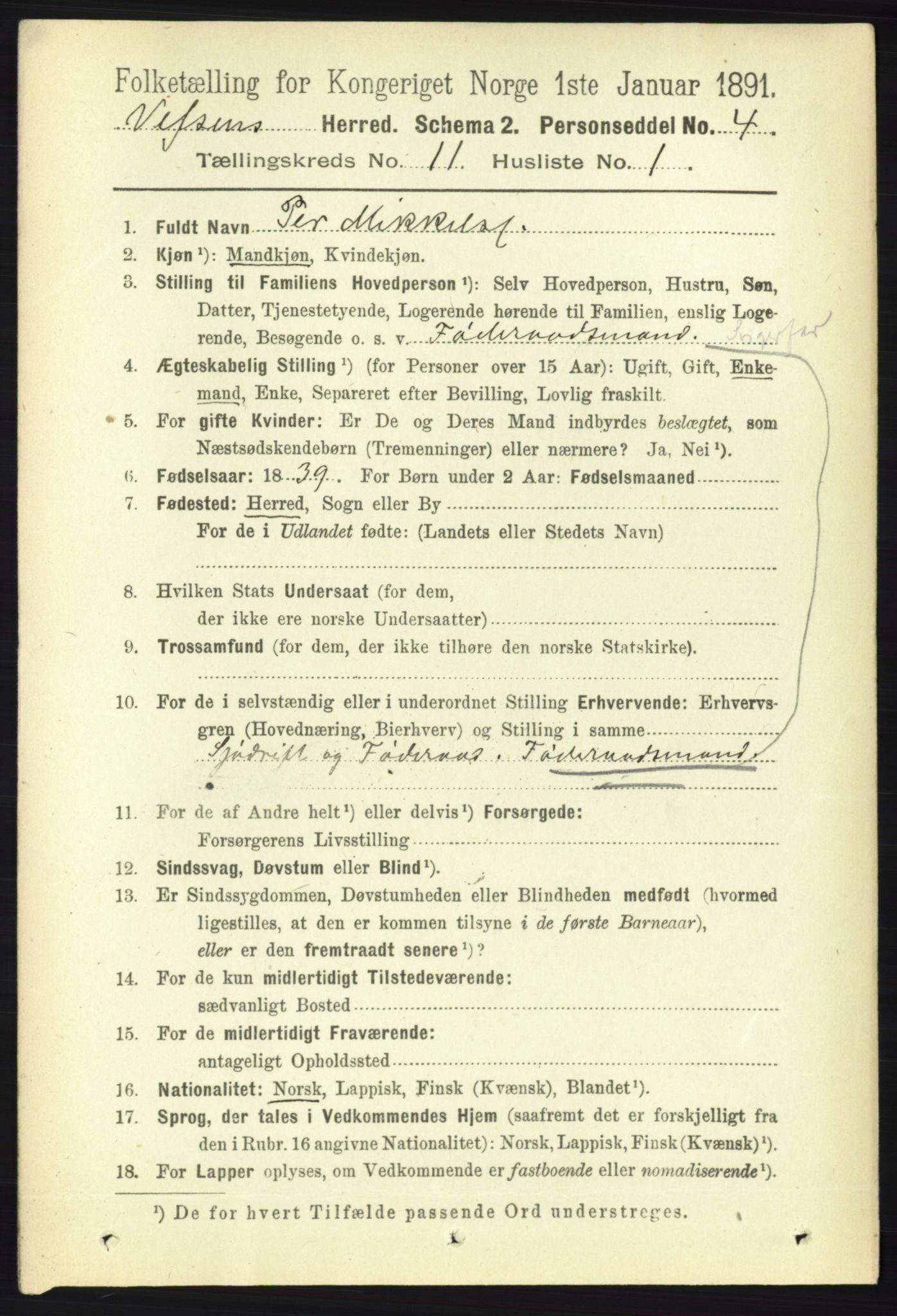 RA, 1891 census for 1824 Vefsn, 1891, p. 5667