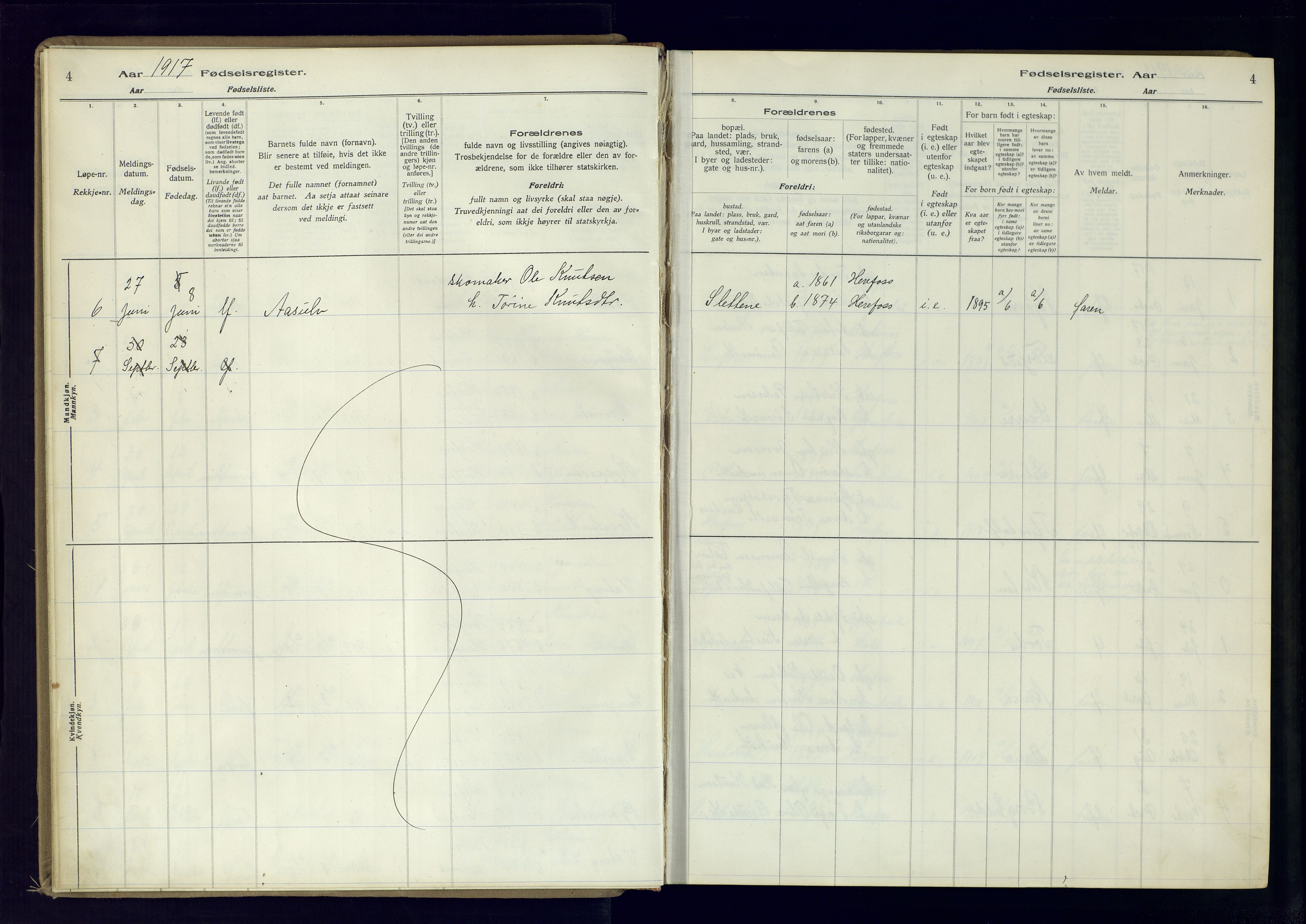 Herefoss sokneprestkontor, AV/SAK-1111-0019/J/Ja/L0001: Birth register no. II.6.10, 1916-1982, p. 4