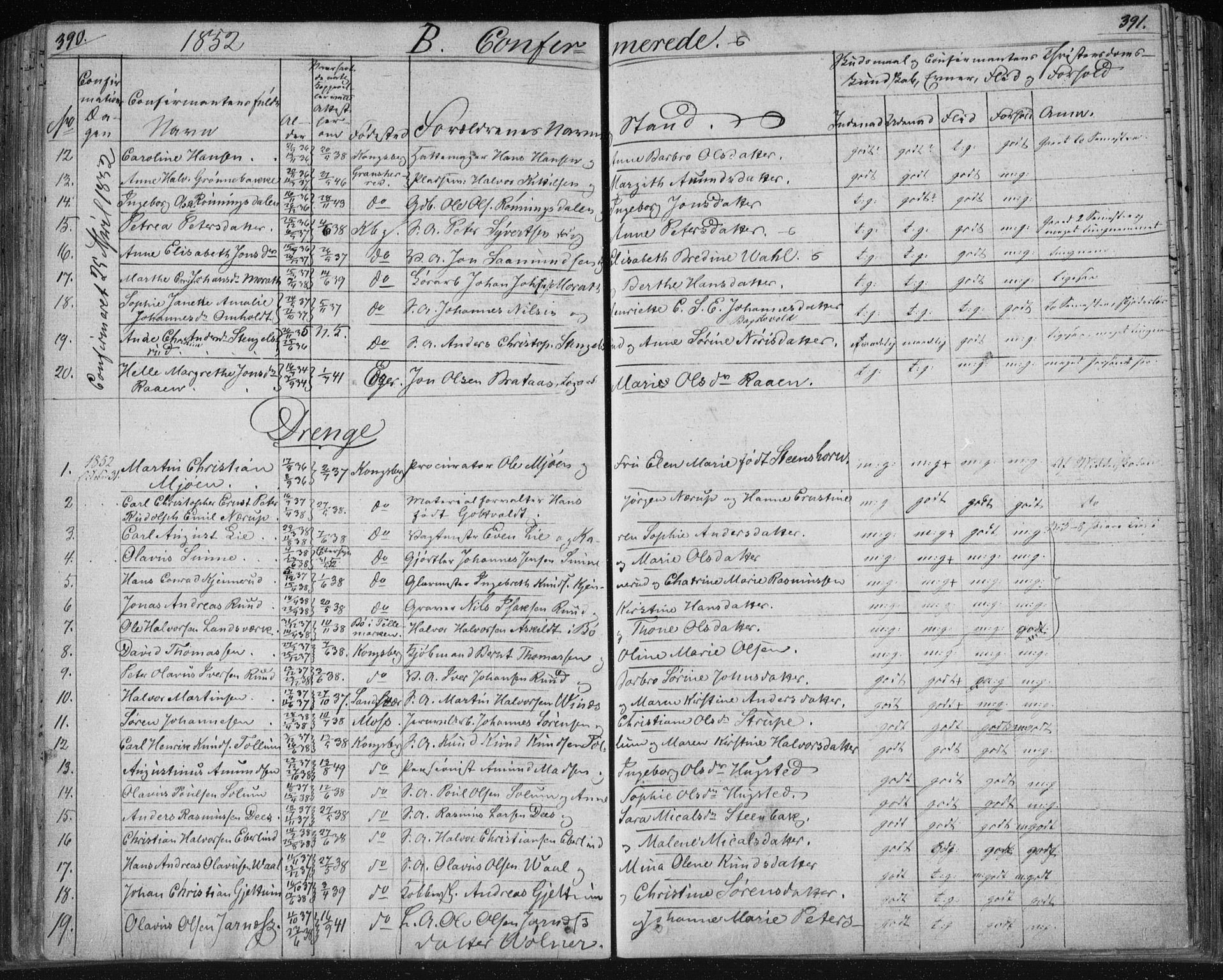 Kongsberg kirkebøker, SAKO/A-22/F/Fa/L0009: Parish register (official) no. I 9, 1839-1858, p. 390-391