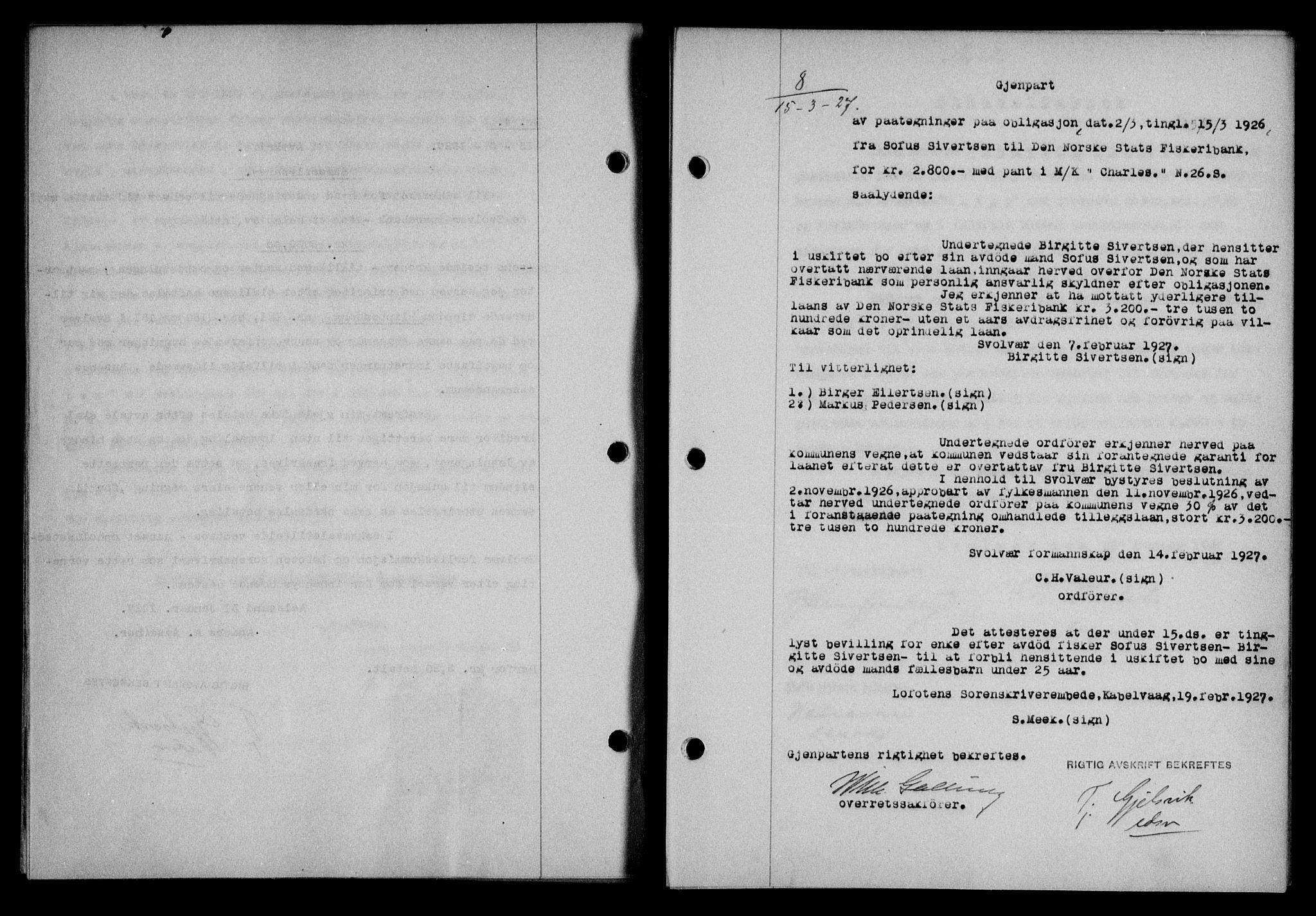 Lofoten sorenskriveri, SAT/A-0017/1/2/2C/L0015b: Mortgage book no. 15b, 1927-1927, Deed date: 15.03.1927