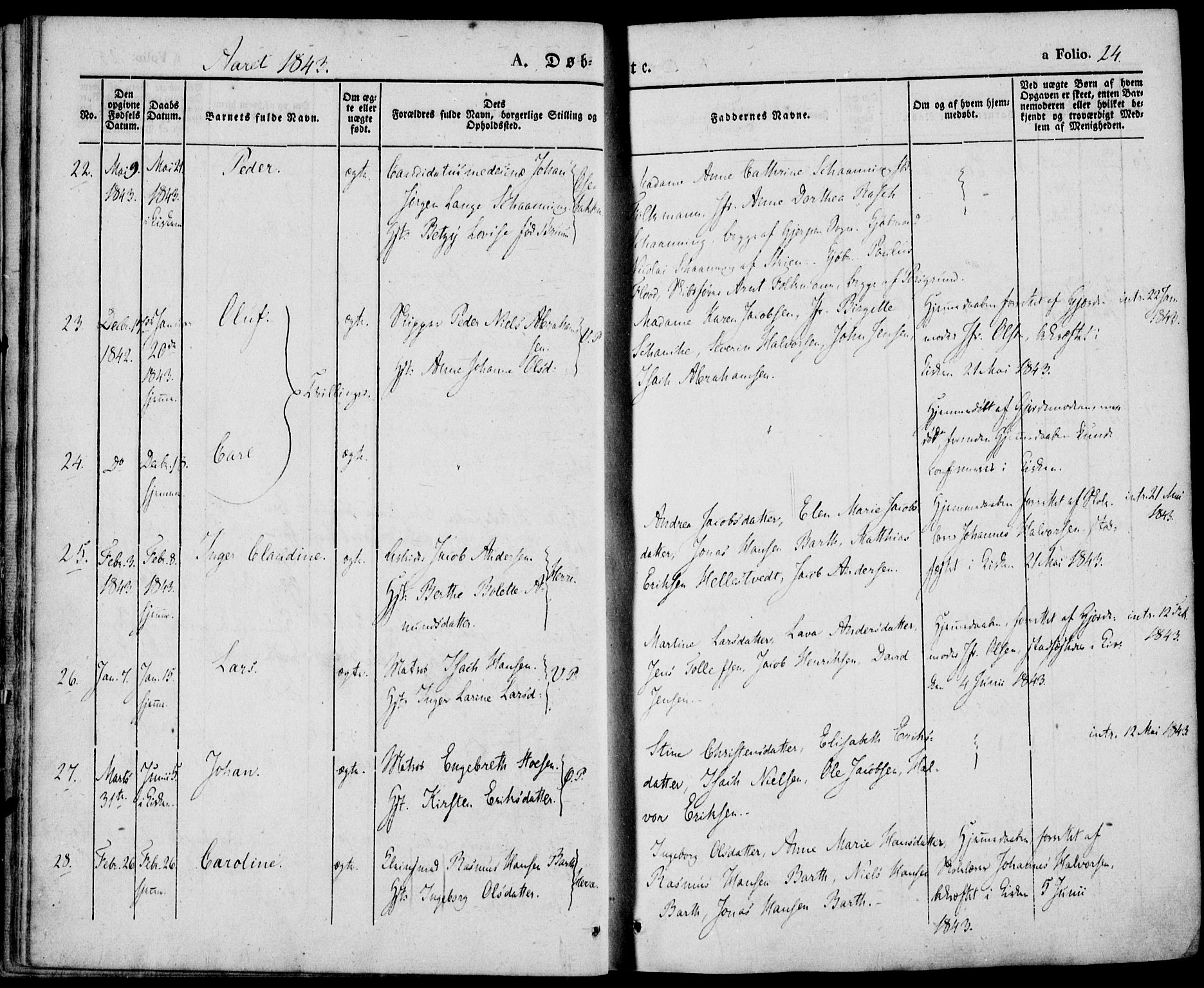 Porsgrunn kirkebøker , AV/SAKO-A-104/F/Fa/L0006: Parish register (official) no. 6, 1841-1857, p. 24