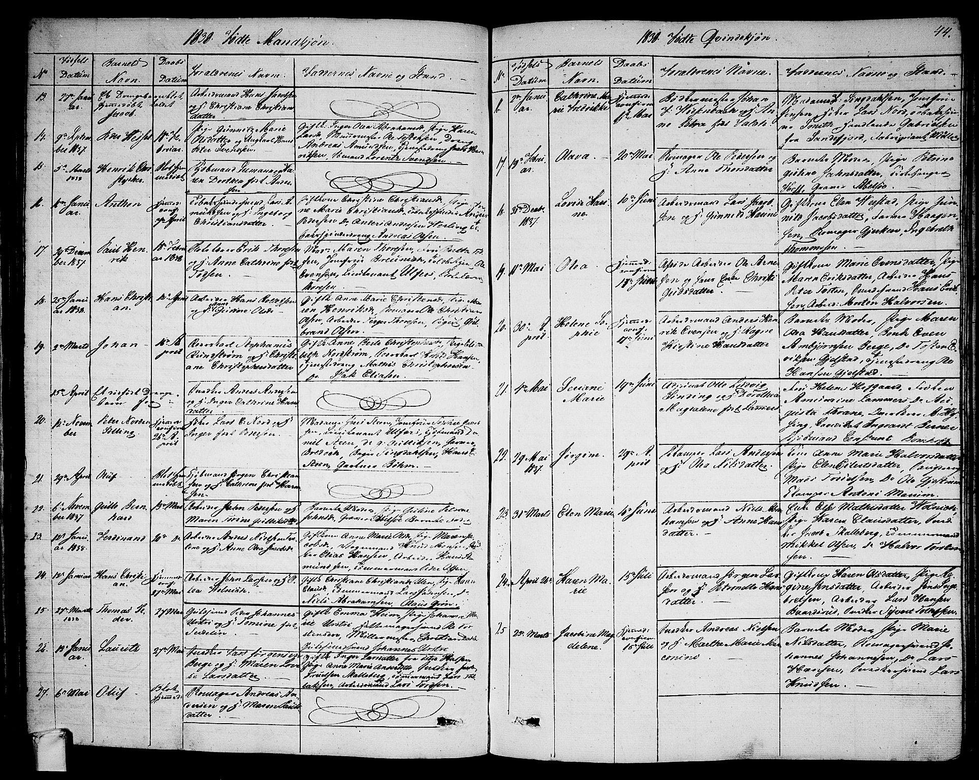 Larvik kirkebøker, SAKO/A-352/G/Ga/L0003a: Parish register (copy) no. I 3A, 1830-1870, p. 44