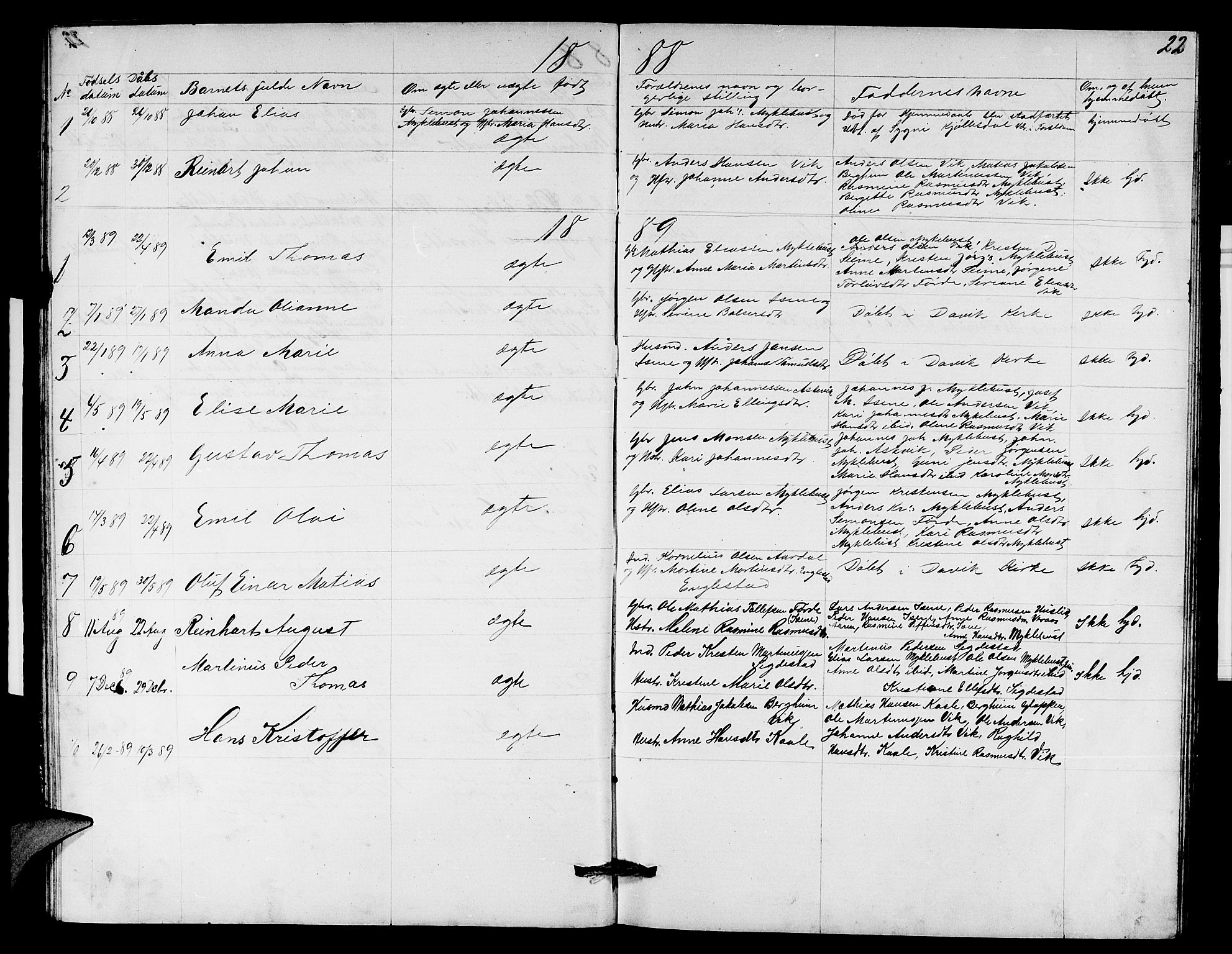 Davik sokneprestembete, SAB/A-79701/H/Hab/Habd/L0001: Parish register (copy) no. D 1, 1866-1891, p. 22