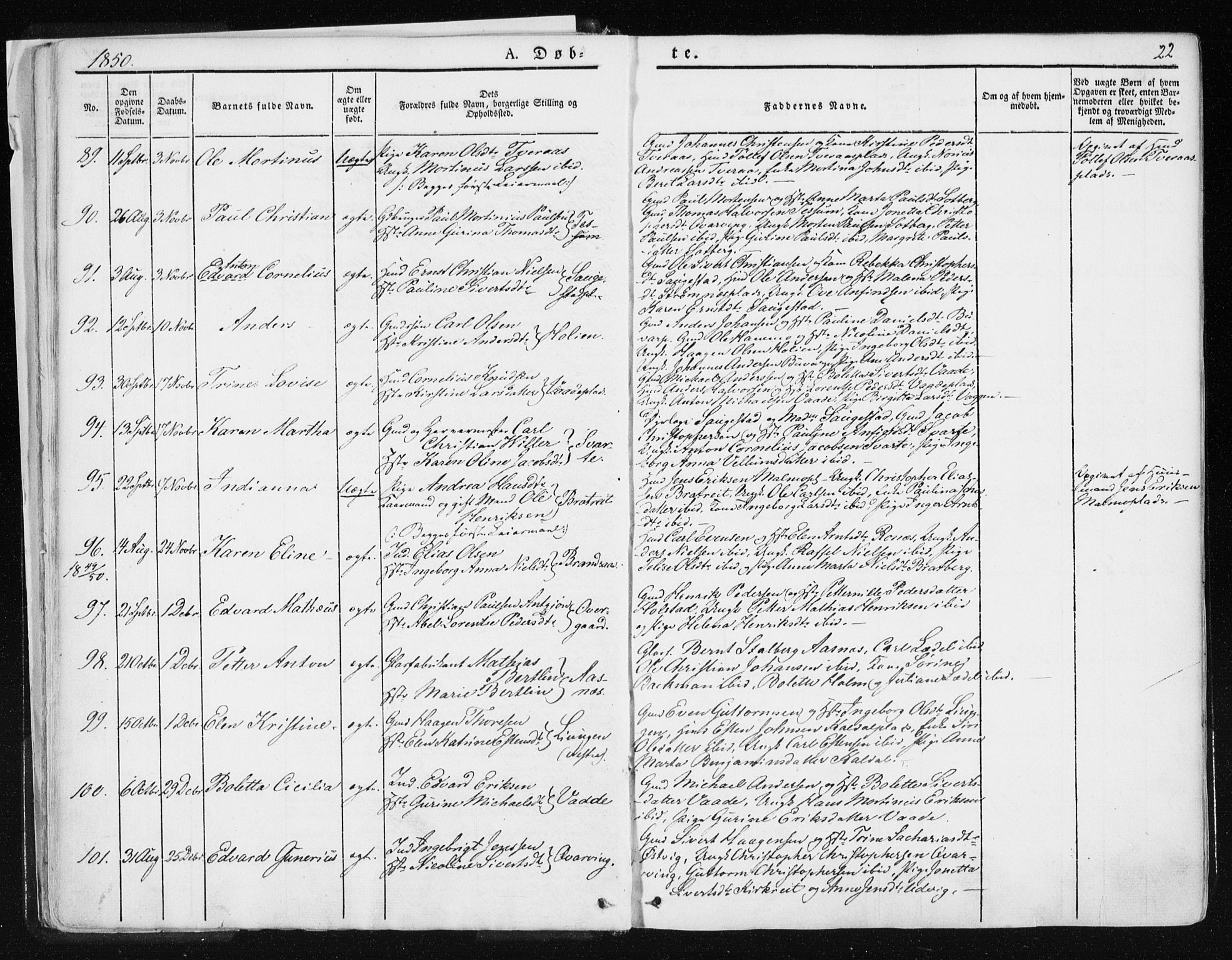 Ministerialprotokoller, klokkerbøker og fødselsregistre - Nord-Trøndelag, SAT/A-1458/741/L0393: Parish register (official) no. 741A07, 1849-1863, p. 22