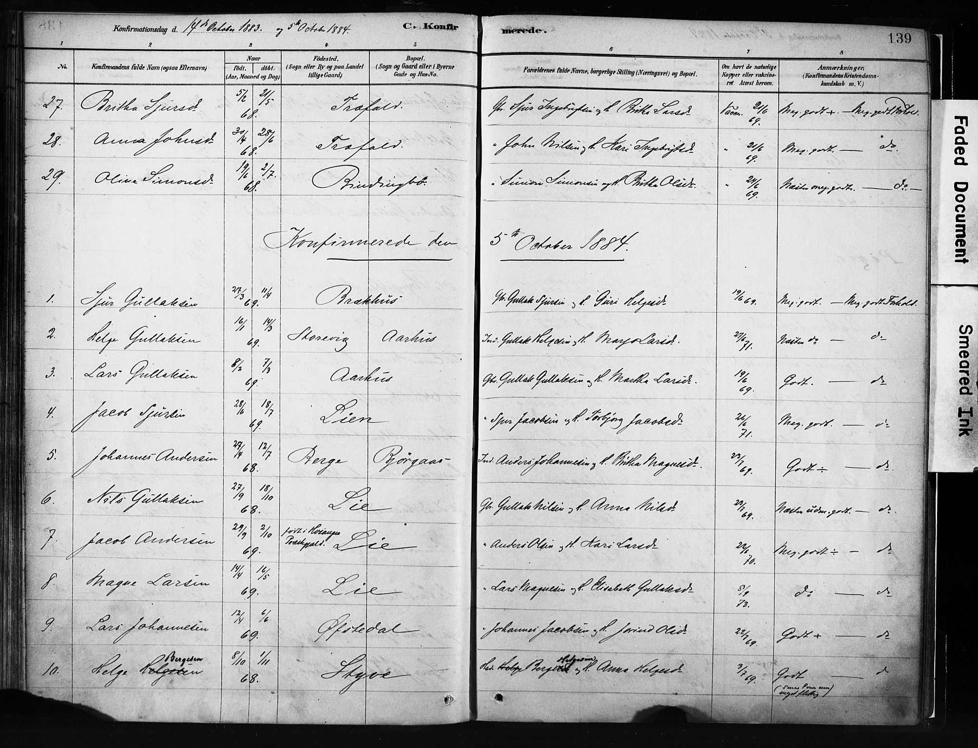 Evanger sokneprestembete, SAB/A-99924: Parish register (official) no. A 1, 1877-1899, p. 139