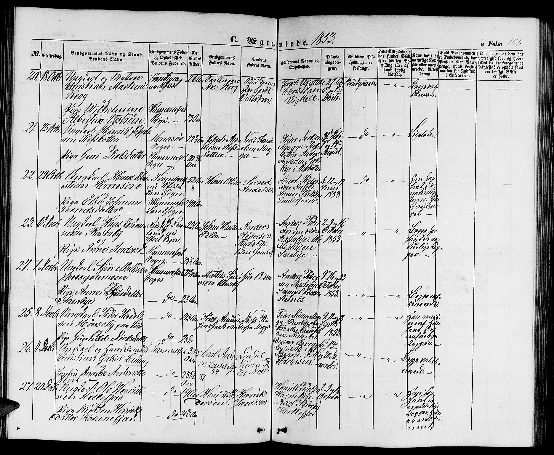 Hammerfest sokneprestkontor, AV/SATØ-S-1347/H/Hb/L0002.klokk: Parish register (copy) no. 2, 1851-1861, p. 156