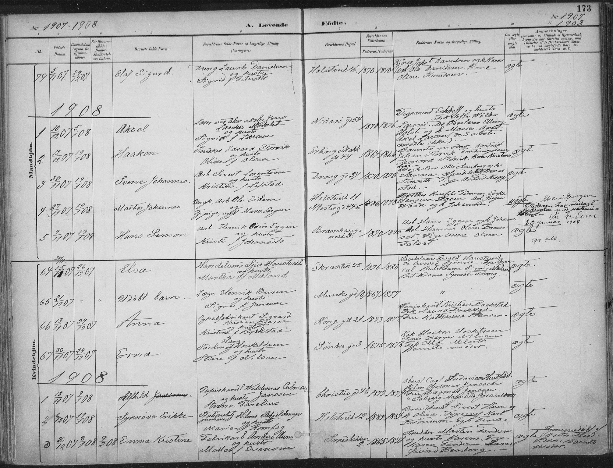 Ministerialprotokoller, klokkerbøker og fødselsregistre - Sør-Trøndelag, SAT/A-1456/601/L0062: Parish register (official) no. 601A30, 1891-1911, p. 173