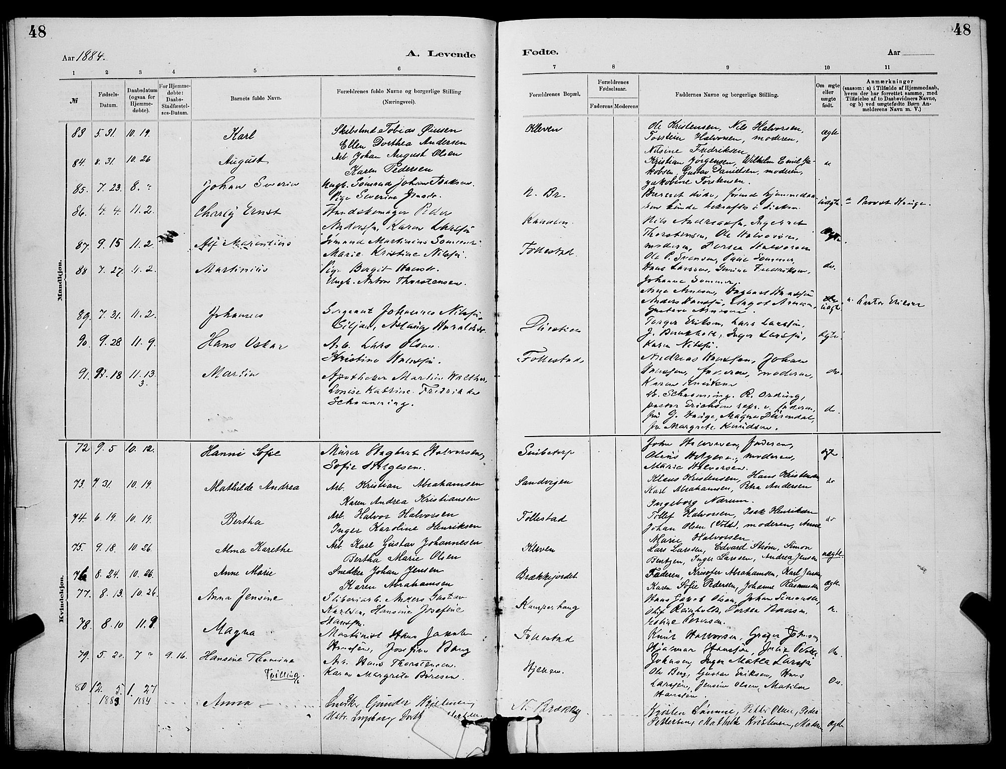 Skien kirkebøker, AV/SAKO-A-302/G/Ga/L0006: Parish register (copy) no. 6, 1881-1890, p. 48