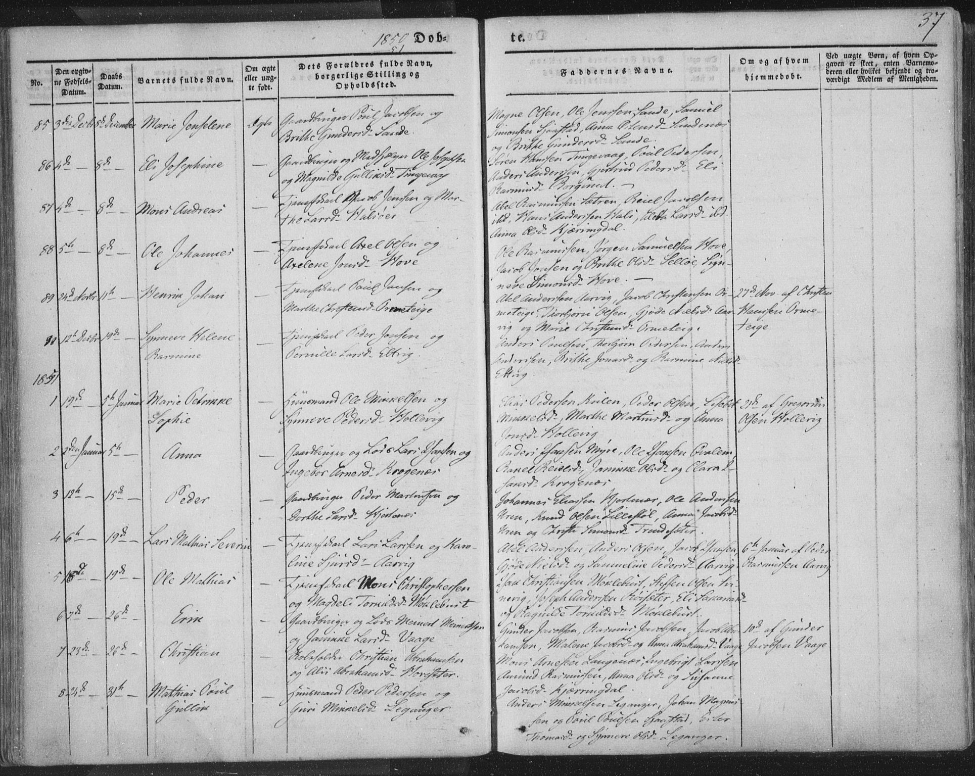 Selje sokneprestembete, AV/SAB-A-99938/H/Ha/Haa/Haaa: Parish register (official) no. A 10, 1844-1858, p. 37