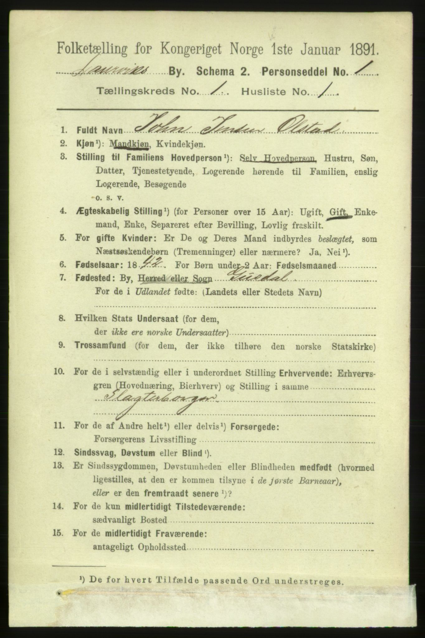 RA, 1891 census for 0707 Larvik, 1891, p. 2270