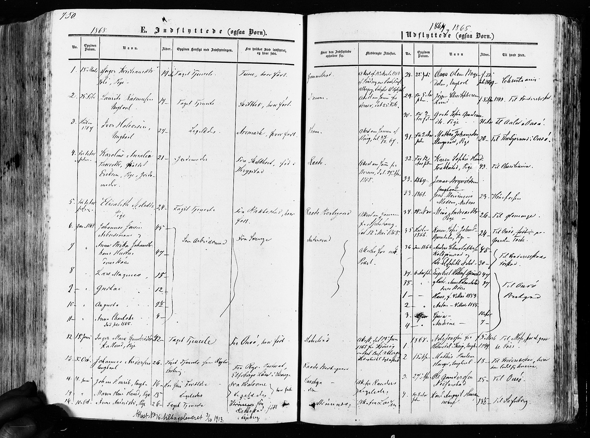 Råde prestekontor kirkebøker, AV/SAO-A-2009/F/Fa/L0006: Parish register (official) no. 6, 1854-1877, p. 450