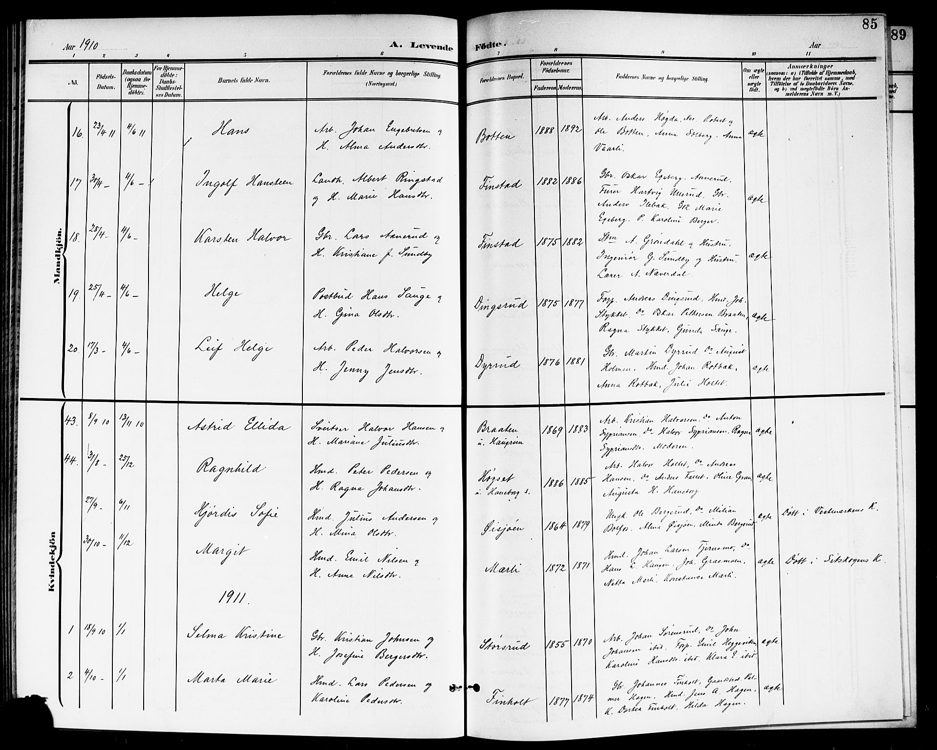 Aurskog prestekontor Kirkebøker, SAO/A-10304a/G/Ga/L0004: Parish register (copy) no. I 4, 1901-1921, p. 85