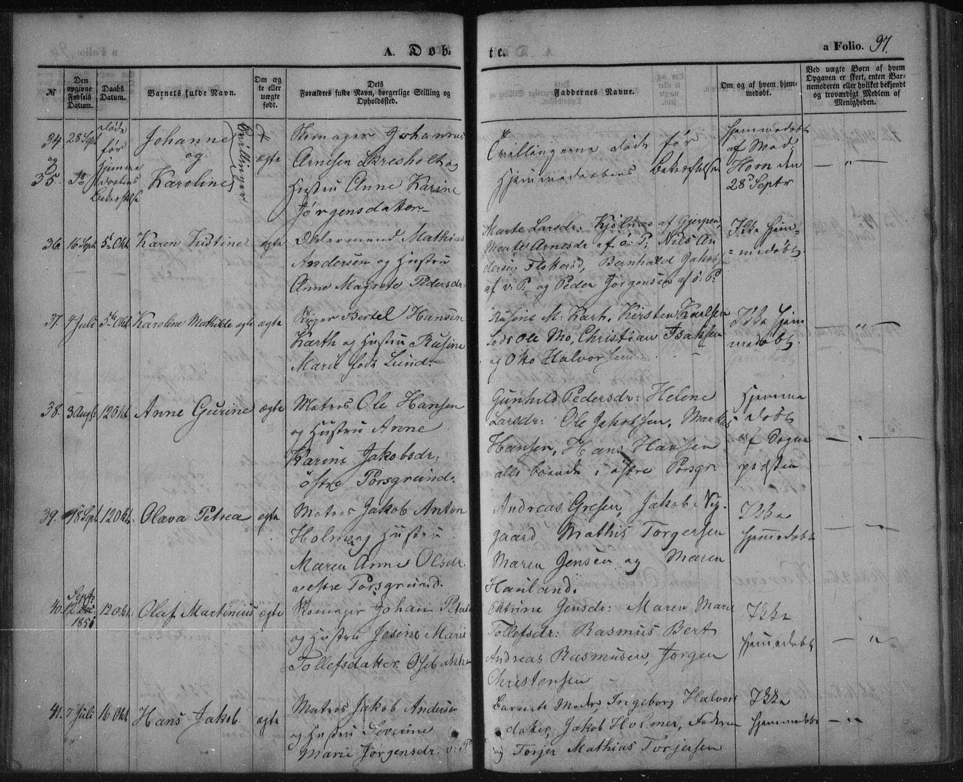 Porsgrunn kirkebøker , SAKO/A-104/F/Fa/L0006: Parish register (official) no. 6, 1841-1857, p. 97