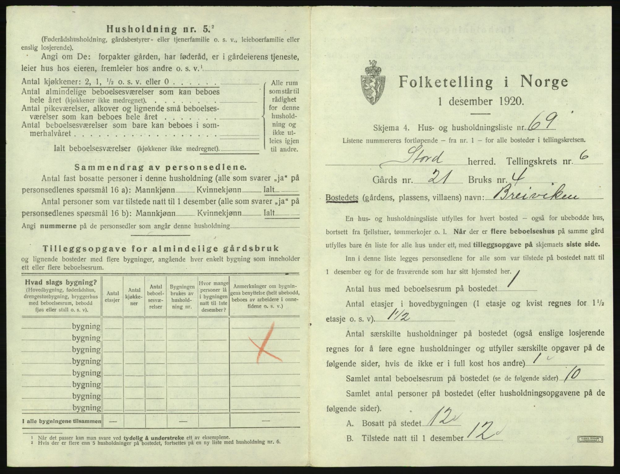 SAB, 1920 census for Stord, 1920, p. 356