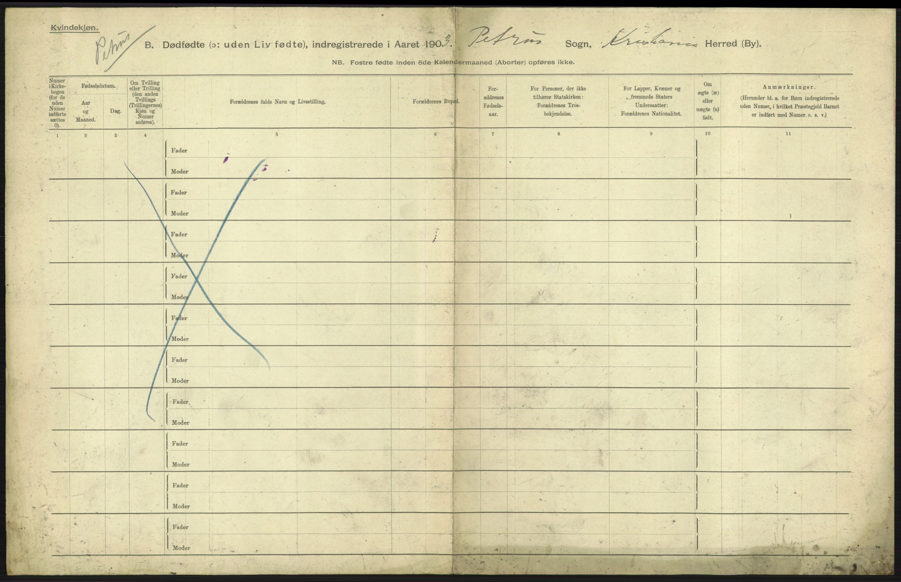 Statistisk sentralbyrå, Sosiodemografiske emner, Befolkning, RA/S-2228/D/Df/Dfa/Dfaa/L0026: Smålenenes - Finnmarkens amt: Dødfødte. Byer., 1903, p. 3