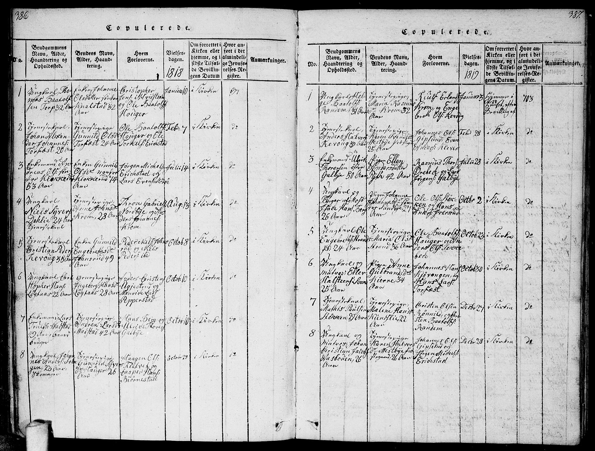 Vestby prestekontor Kirkebøker, AV/SAO-A-10893/F/Fa/L0005: Parish register (official) no. I 5, 1814-1827, p. 386-387