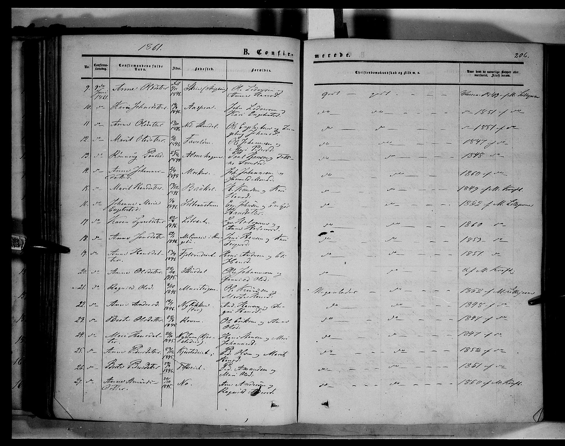 Sør-Fron prestekontor, SAH/PREST-010/H/Ha/Haa/L0001: Parish register (official) no. 1, 1849-1863, p. 206