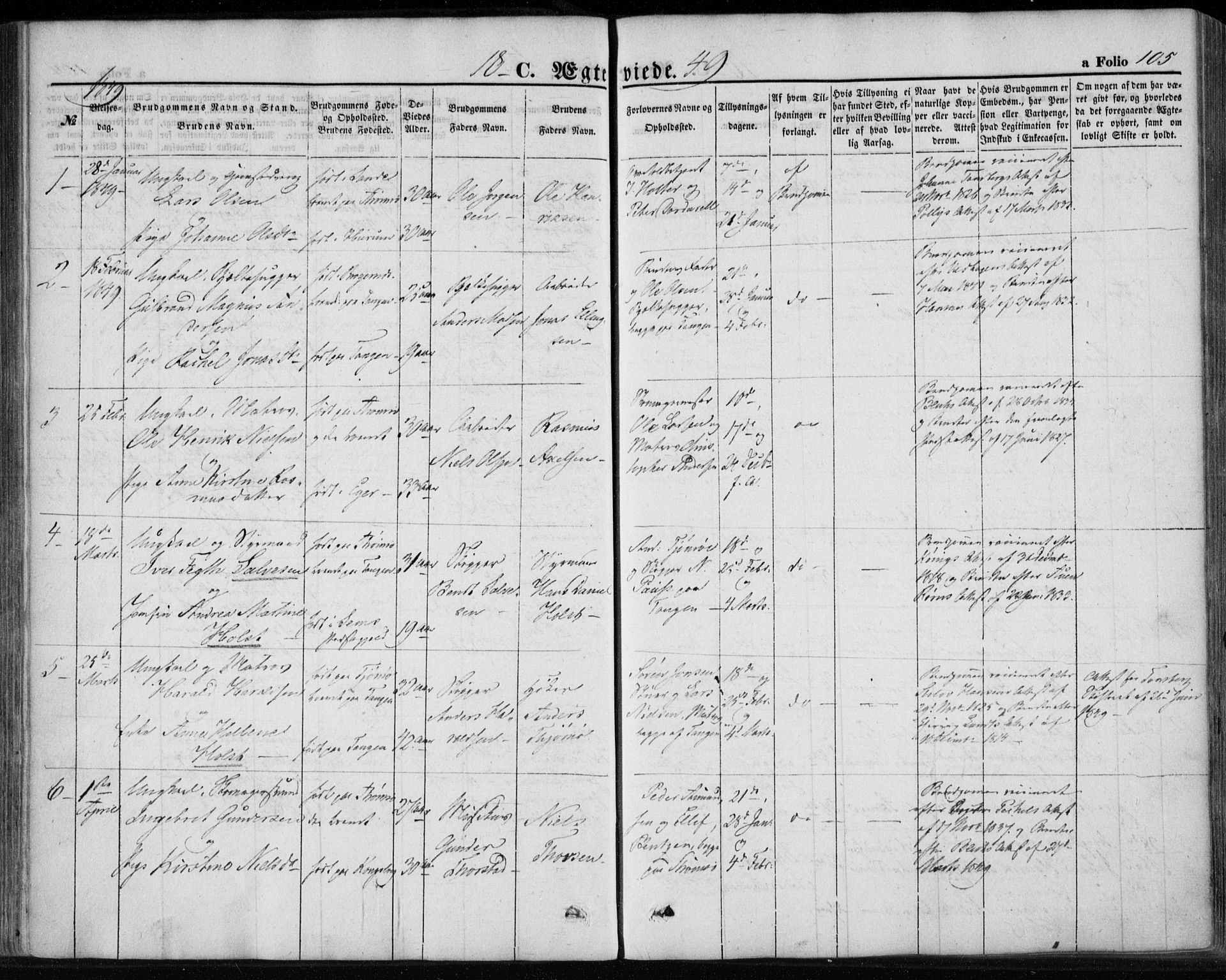 Strømsø kirkebøker, AV/SAKO-A-246/F/Fa/L0017: Parish register (official) no. I 17, 1848-1865, p. 105