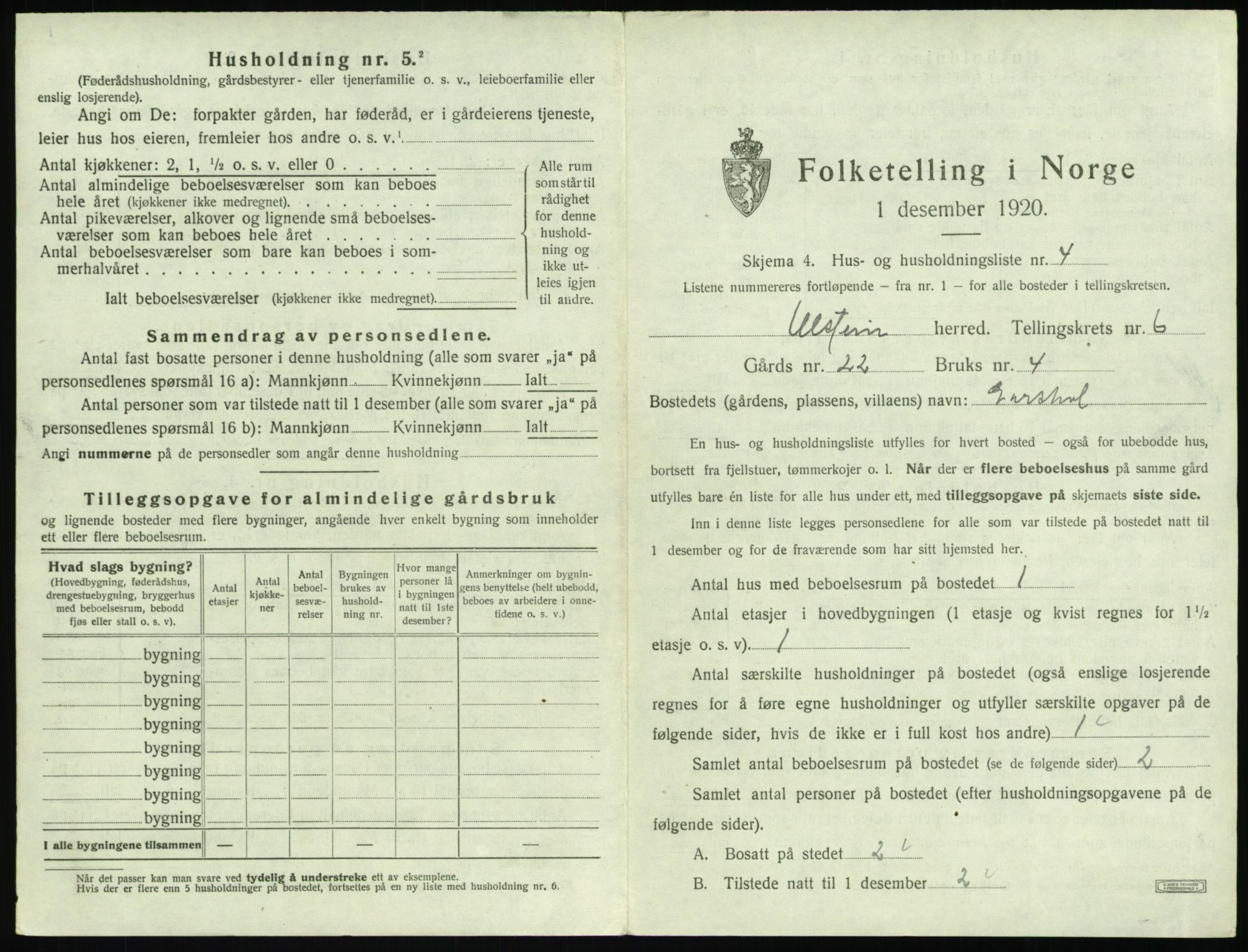 SAT, 1920 census for Ulstein, 1920, p. 450