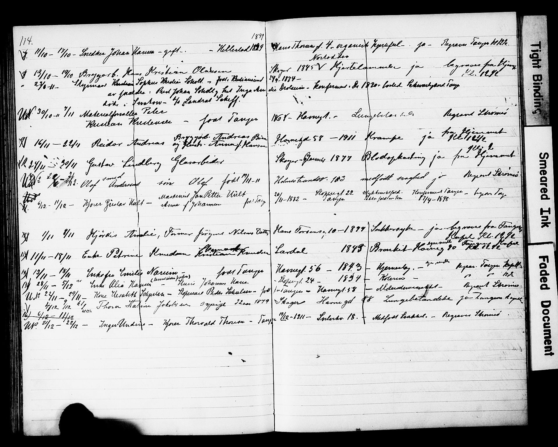 Strømsø kirkebøker, AV/SAKO-A-246/Y/Yb/L0002: Parish register draft no. II 2, 1907-1915, p. 114