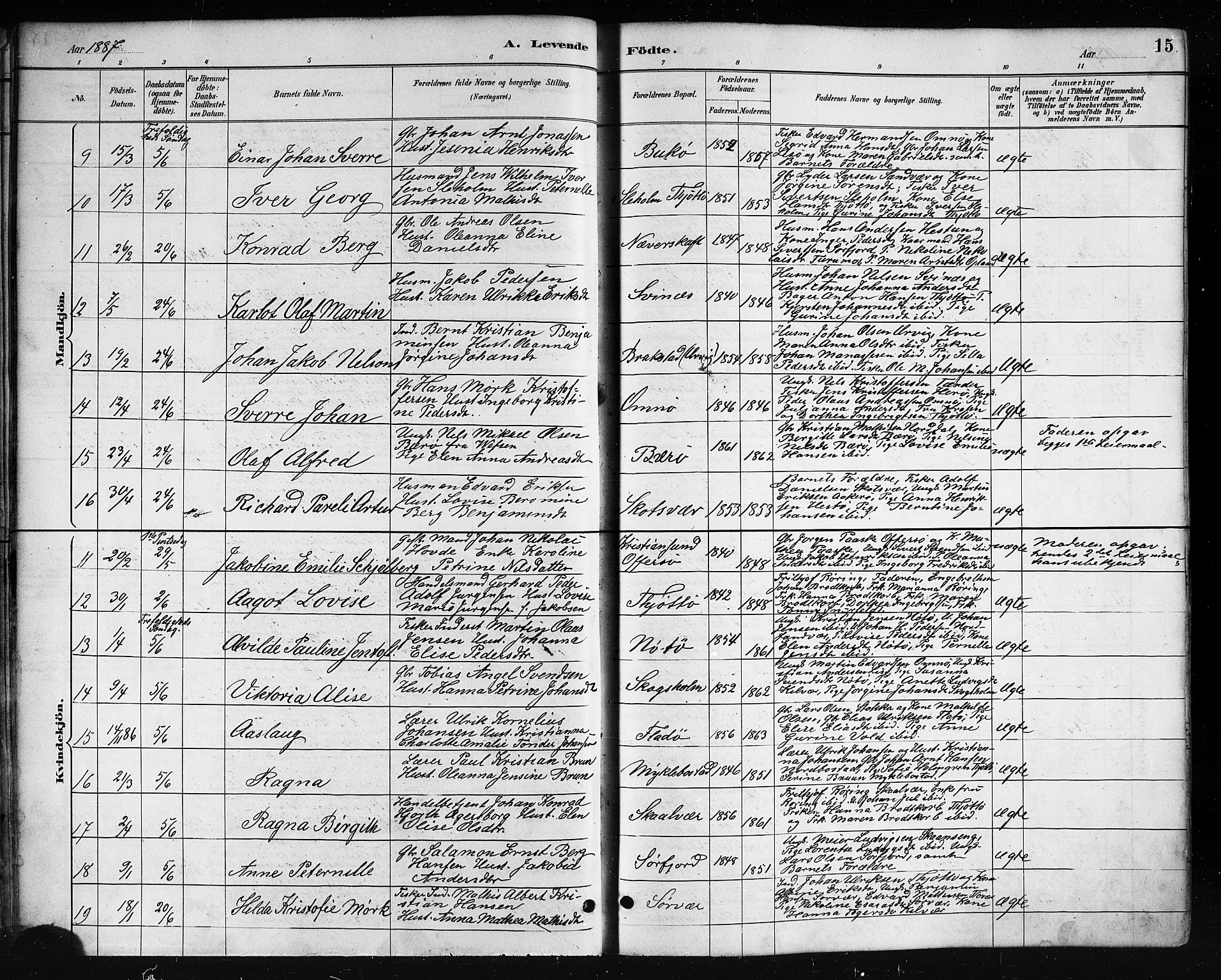 Ministerialprotokoller, klokkerbøker og fødselsregistre - Nordland, AV/SAT-A-1459/817/L0268: Parish register (copy) no. 817C03, 1884-1920, p. 15