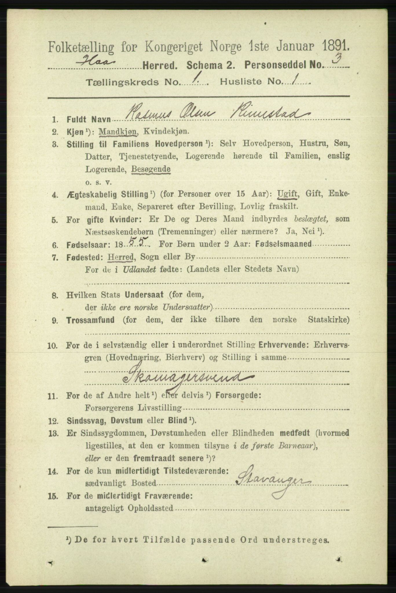 RA, 1891 census for 1119 Hå, 1891, p. 90