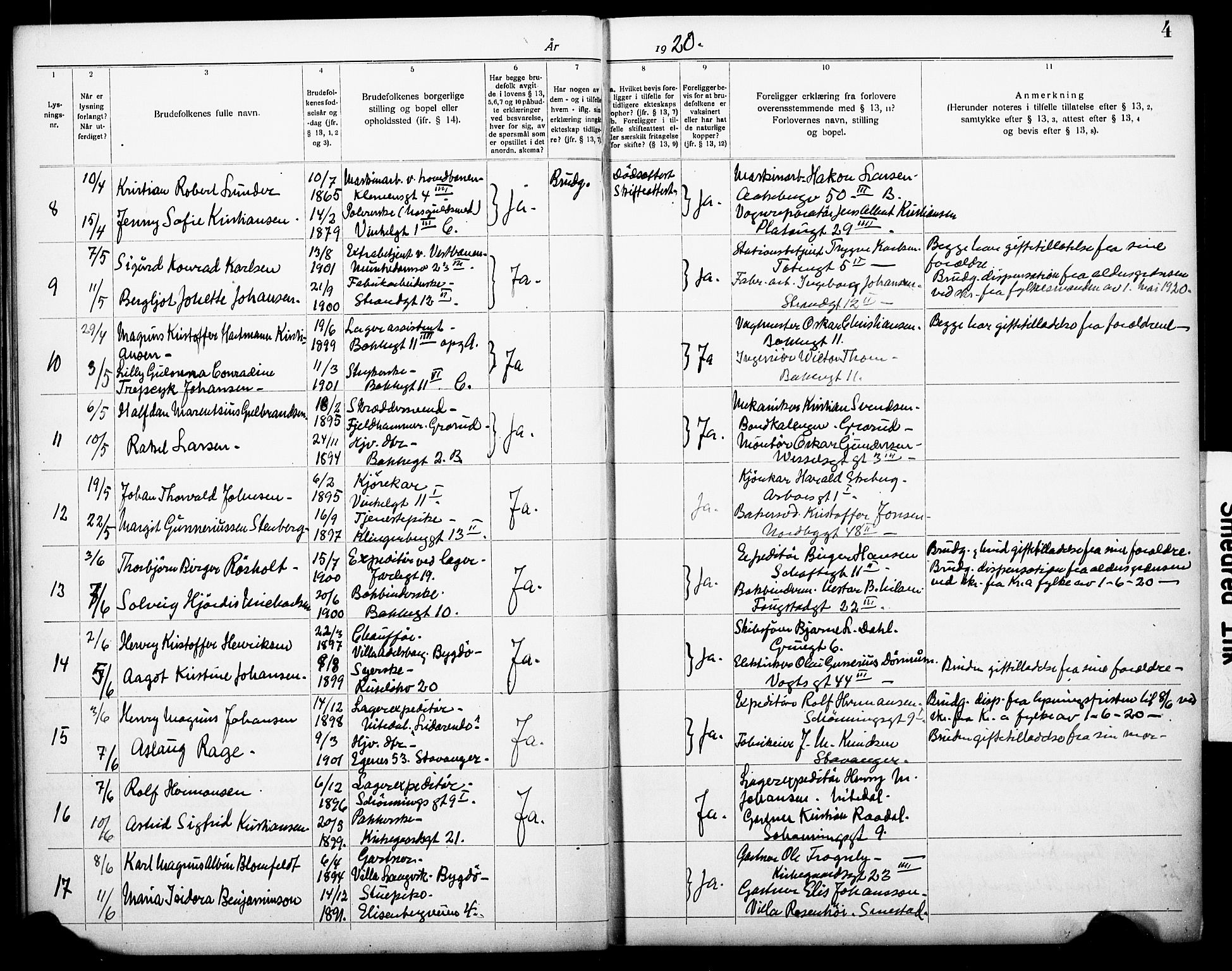 Piperviken prestekontor Kirkebøker, SAO/A-10874/H/L0001: Banns register no. 1, 1919-1930, p. 4