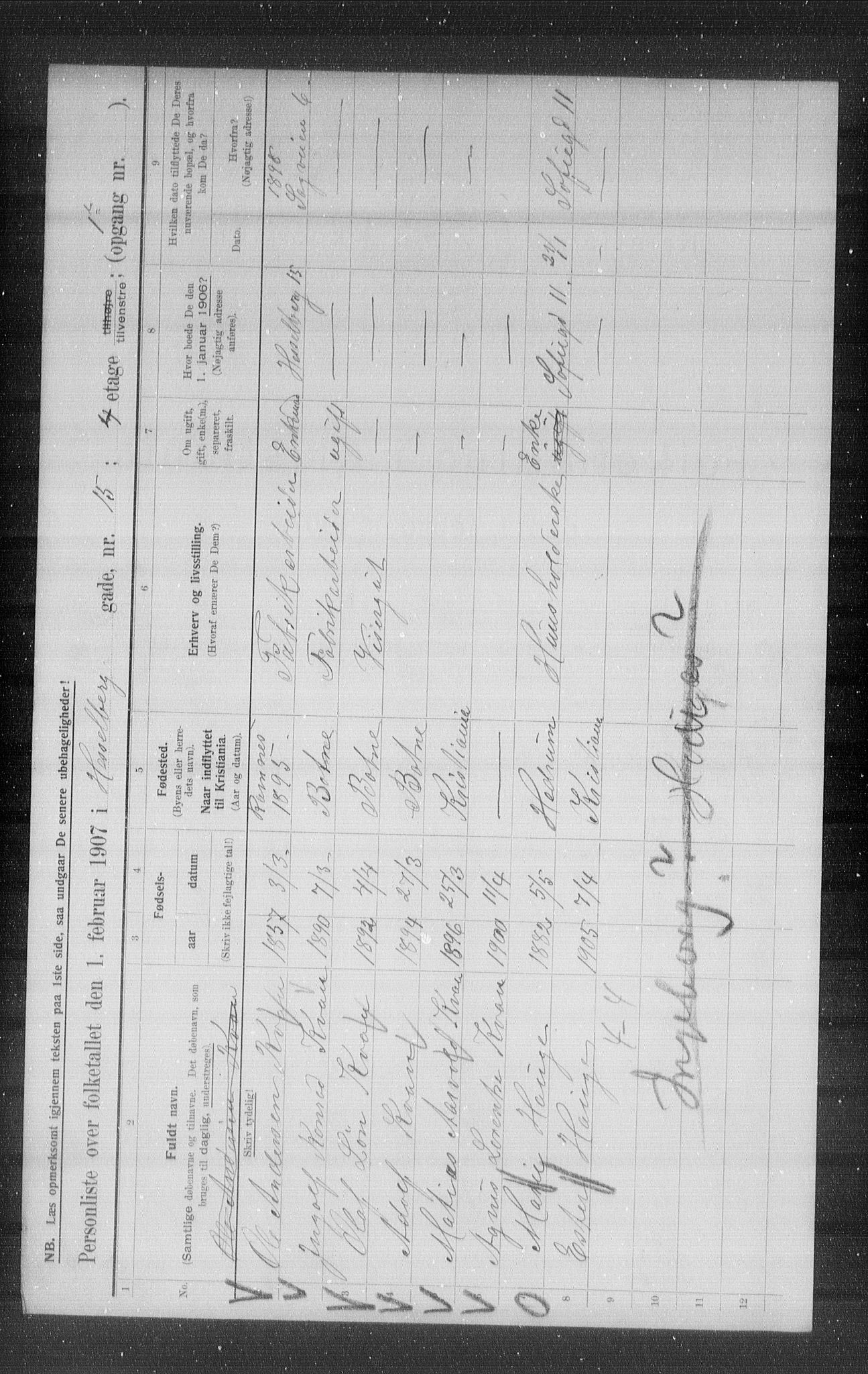 OBA, Municipal Census 1907 for Kristiania, 1907, p. 20618