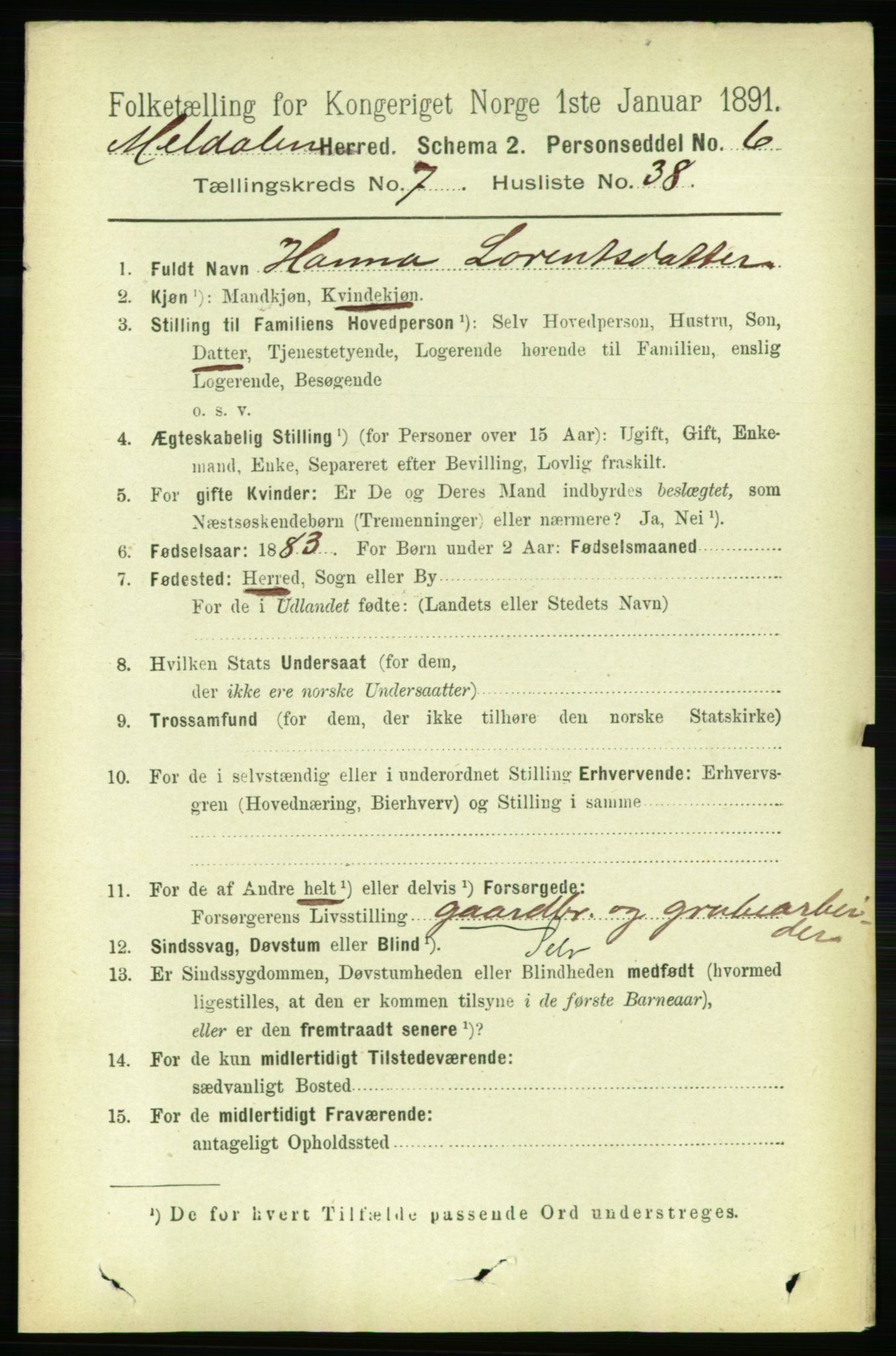 RA, 1891 census for 1636 Meldal, 1891, p. 3664