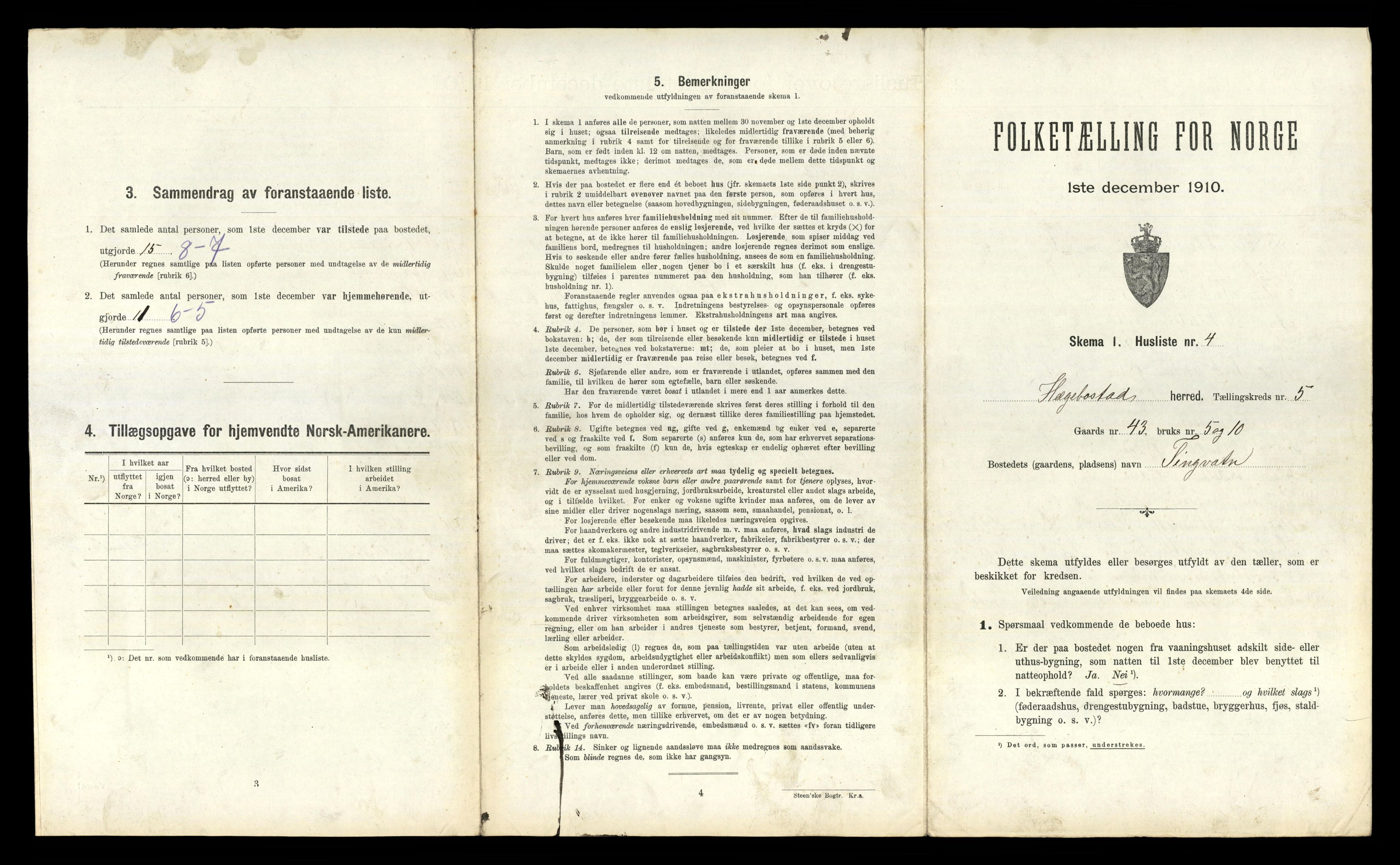 RA, 1910 census for Hægebostad, 1910, p. 419