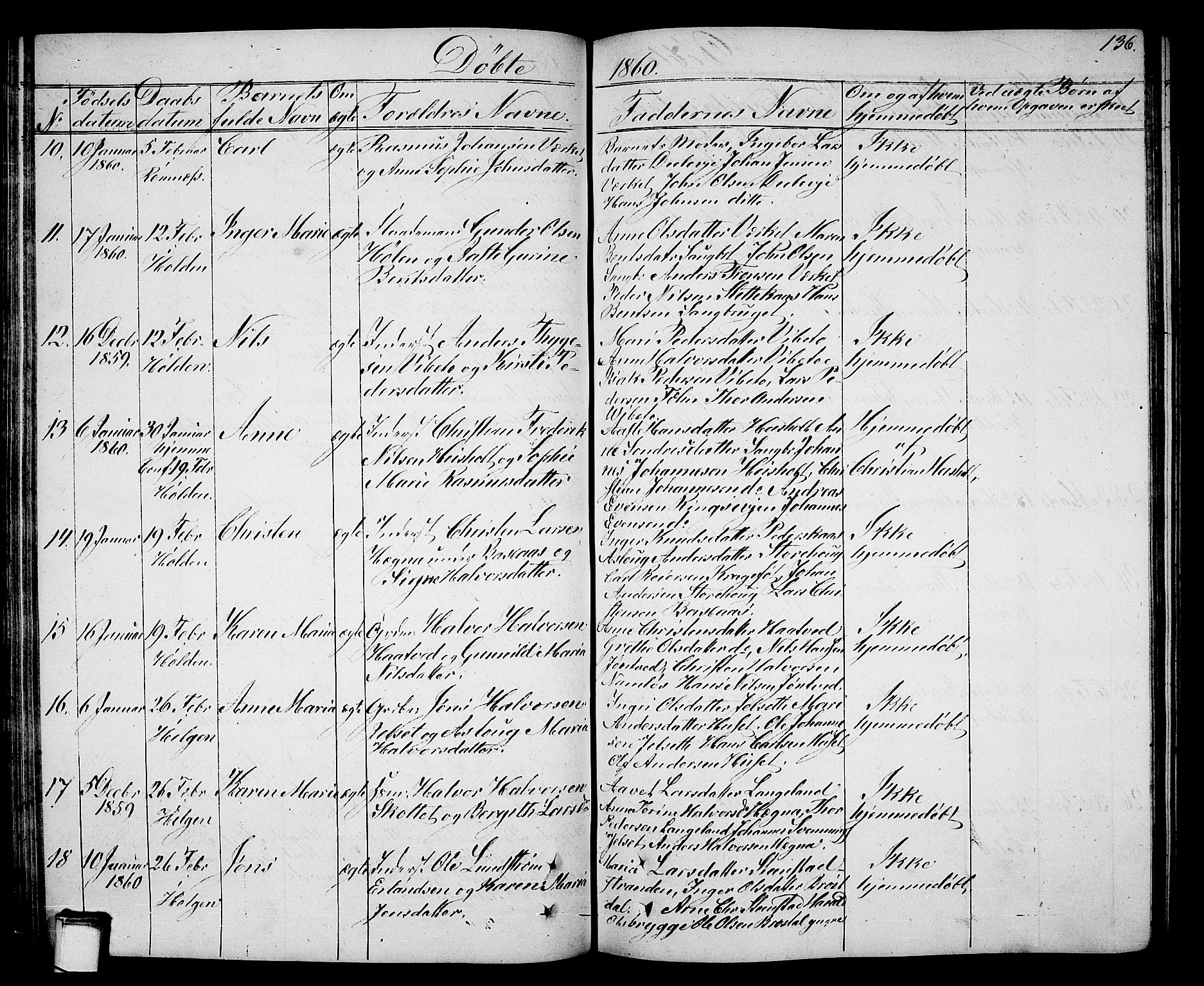 Holla kirkebøker, SAKO/A-272/G/Ga/L0003: Parish register (copy) no. I 3, 1849-1866, p. 136