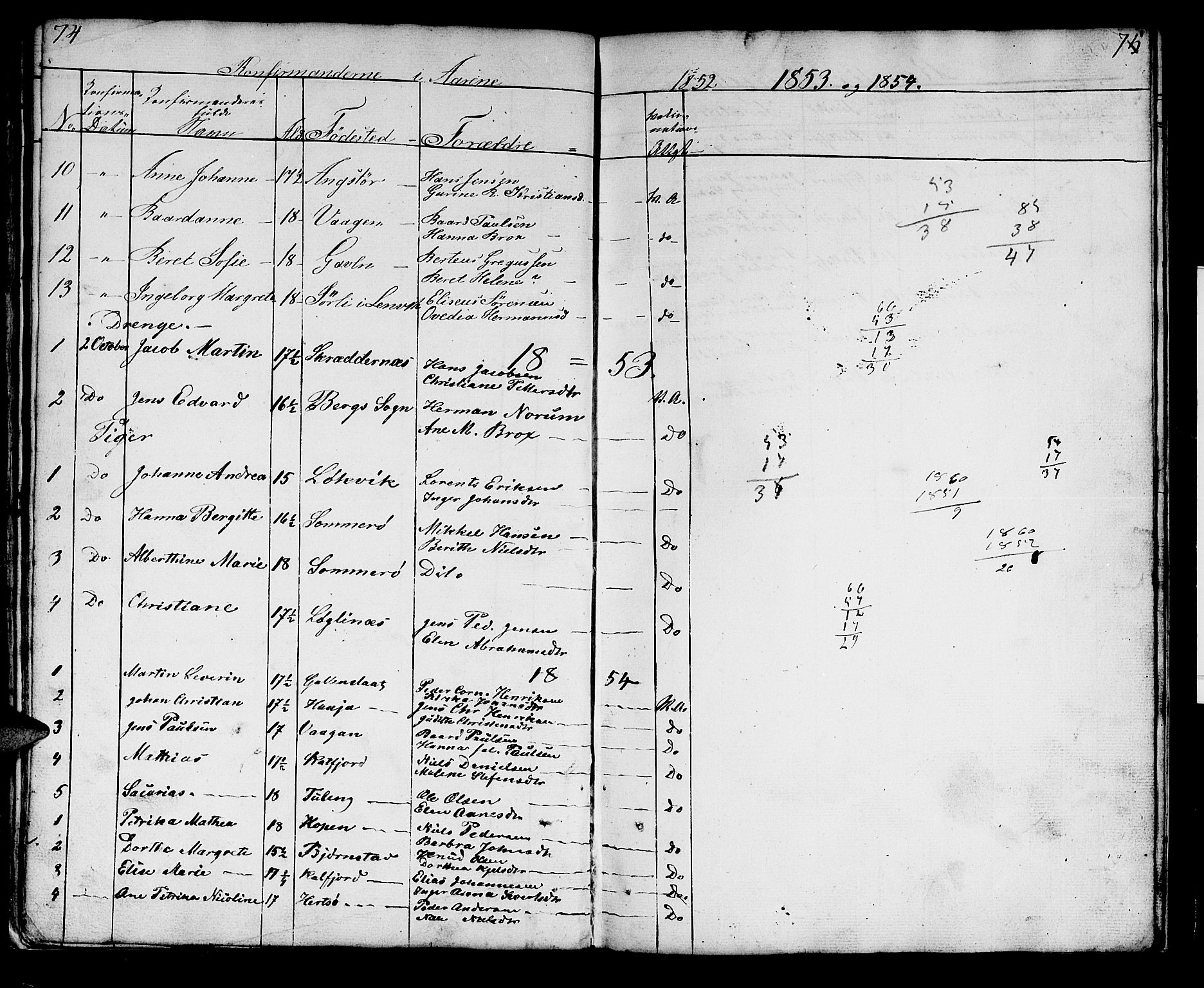 Lenvik sokneprestembete, SATØ/S-1310/H/Ha/Hab/L0018klokker: Parish register (copy) no. 18, 1838-1854, p. 74-75