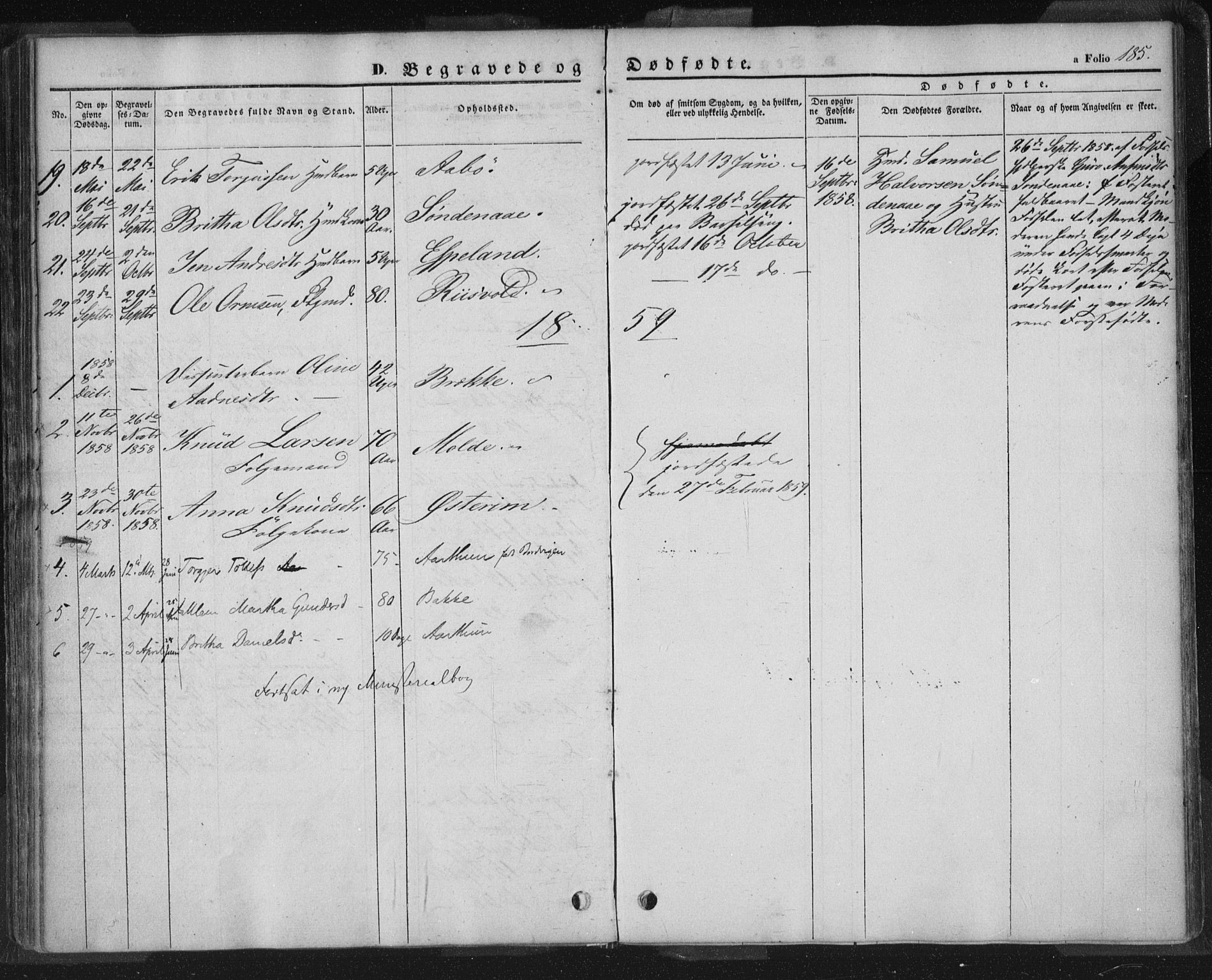 Sand sokneprestkontor, AV/SAST-A-101848/01/III/L0002: Parish register (official) no. A 2, 1838-1859, p. 185