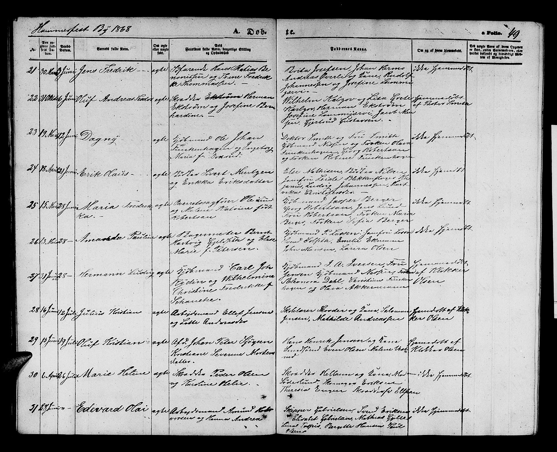 Hammerfest sokneprestkontor, AV/SATØ-S-1347/H/Hb/L0003.klokk: Parish register (copy) no. 3 /1, 1862-1868, p. 49