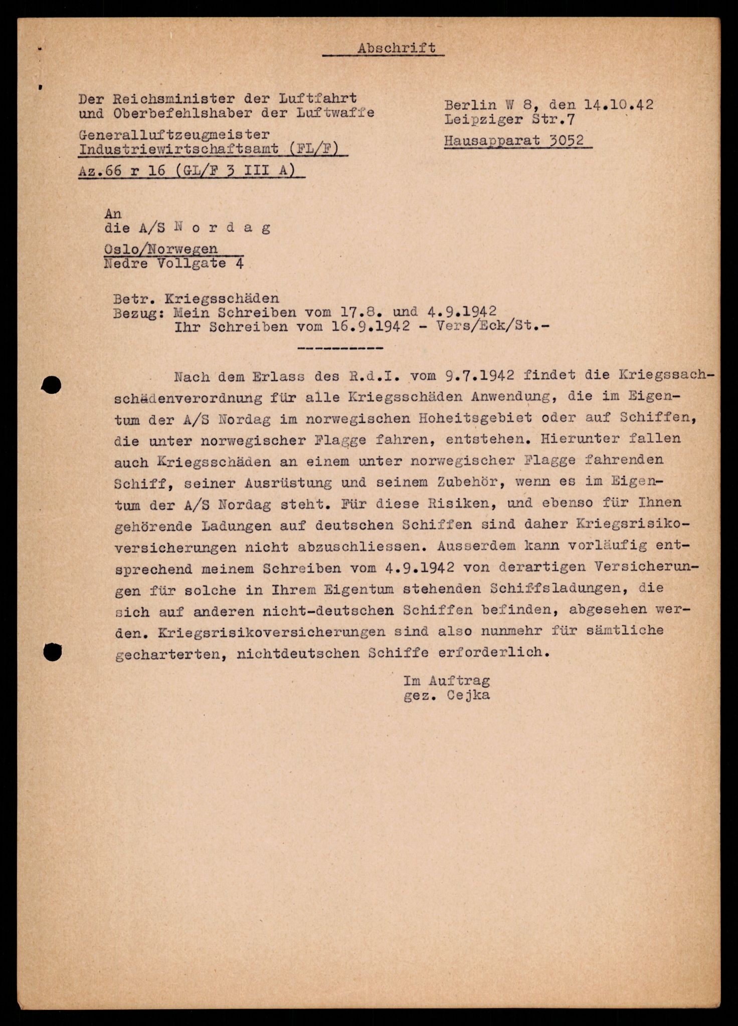 Forsvarets Overkommando. 2 kontor. Arkiv 11.4. Spredte tyske arkivsaker, AV/RA-RAFA-7031/D/Dar/Darb/L0003: Reichskommissariat - Hauptabteilung Vervaltung, 1940-1945, p. 172