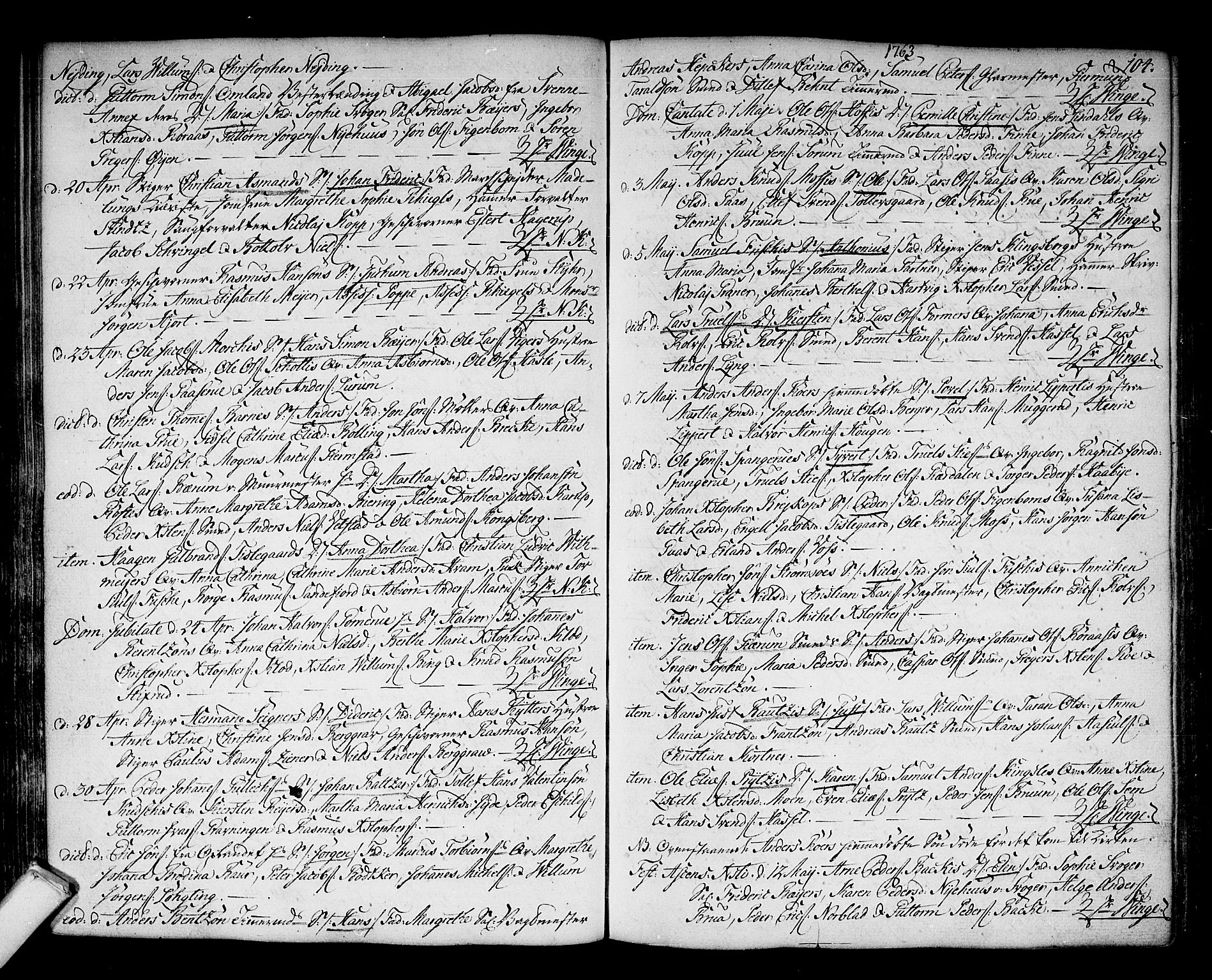 Kongsberg kirkebøker, SAKO/A-22/F/Fa/L0004: Parish register (official) no. I 4, 1756-1768, p. 104