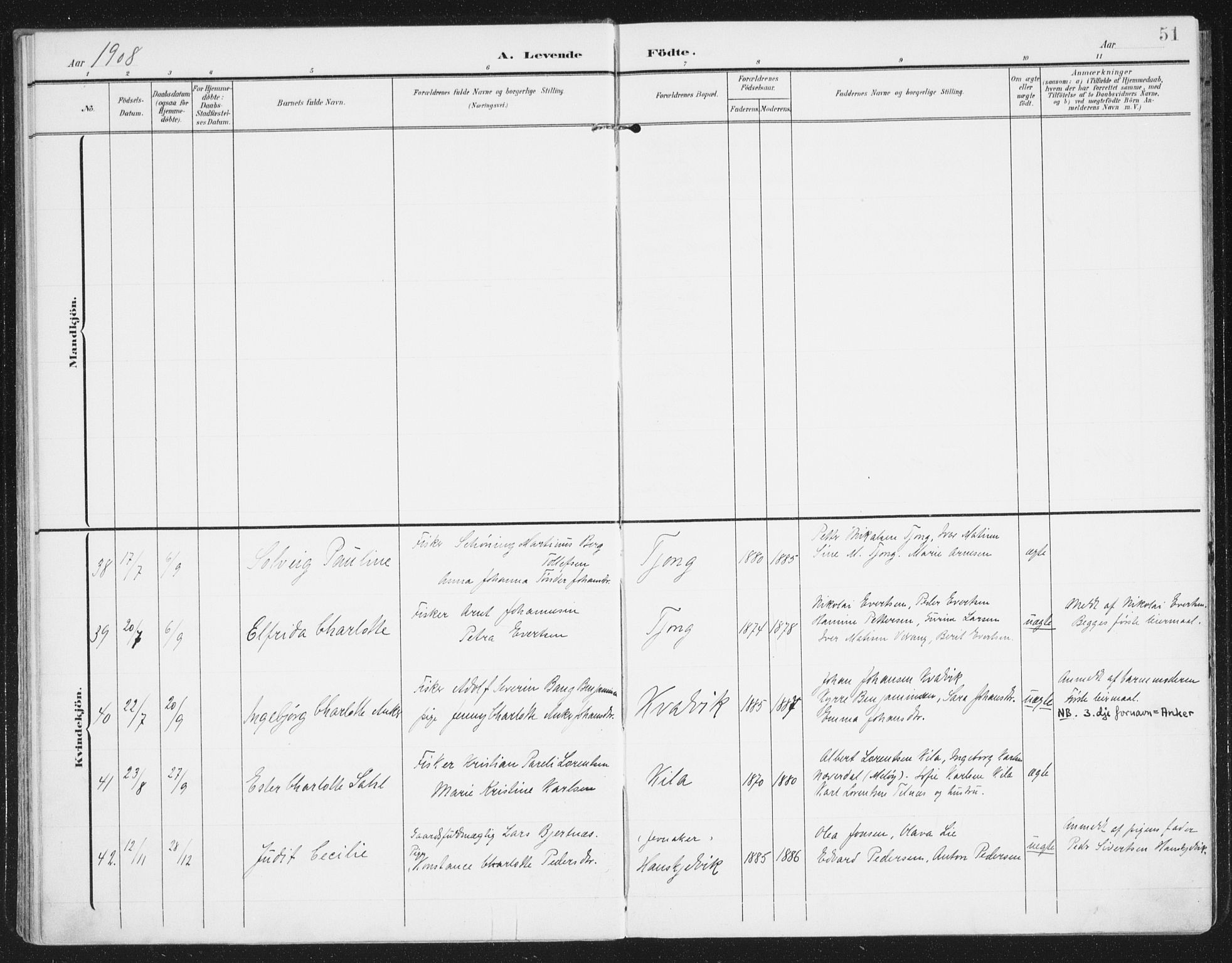 Ministerialprotokoller, klokkerbøker og fødselsregistre - Nordland, AV/SAT-A-1459/841/L0612: Parish register (official) no. 841A15, 1902-1910, p. 51