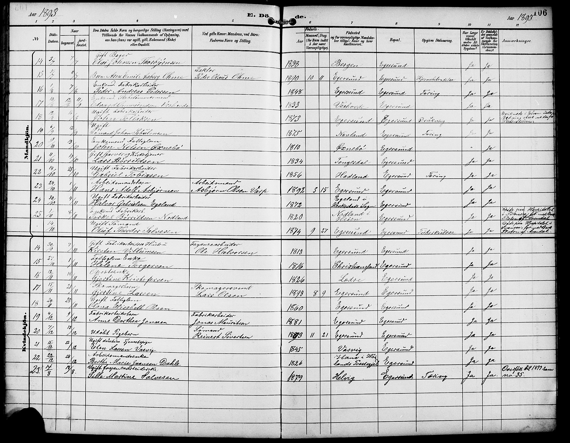 Eigersund sokneprestkontor, AV/SAST-A-101807/S09/L0010: Parish register (copy) no. B 10, 1893-1907, p. 106