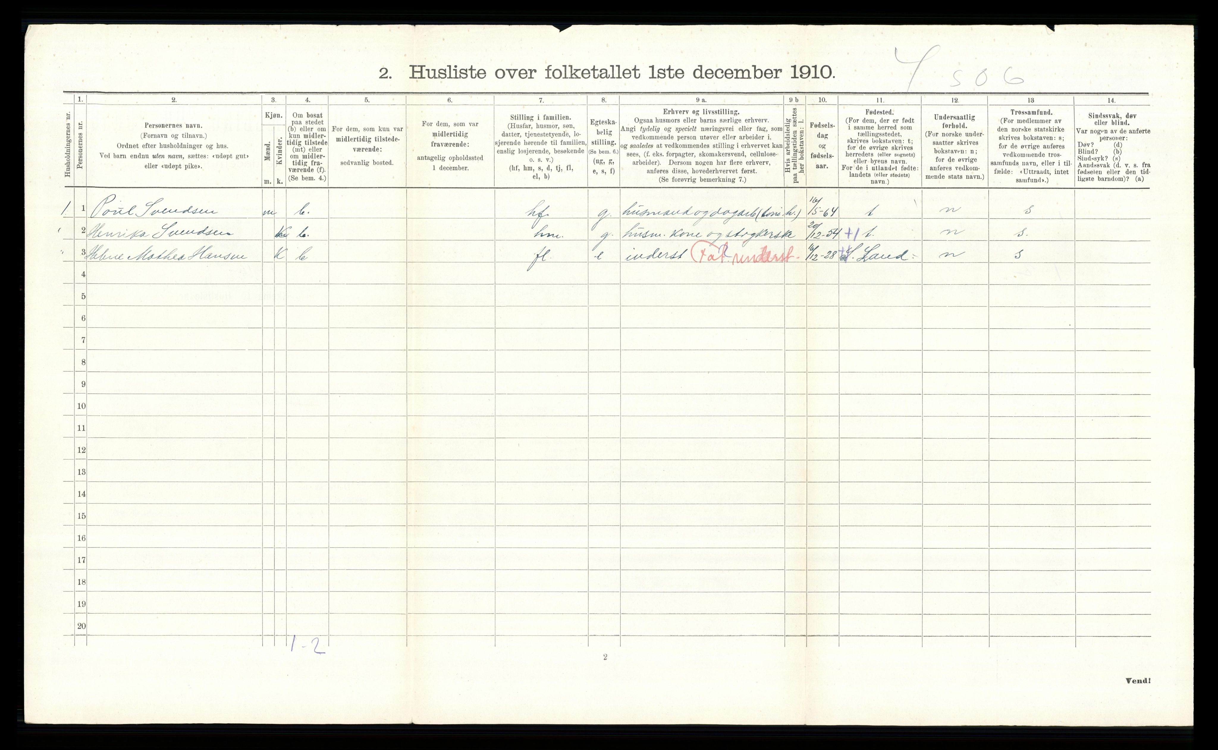 RA, 1910 census for Nordre Land, 1910, p. 1748